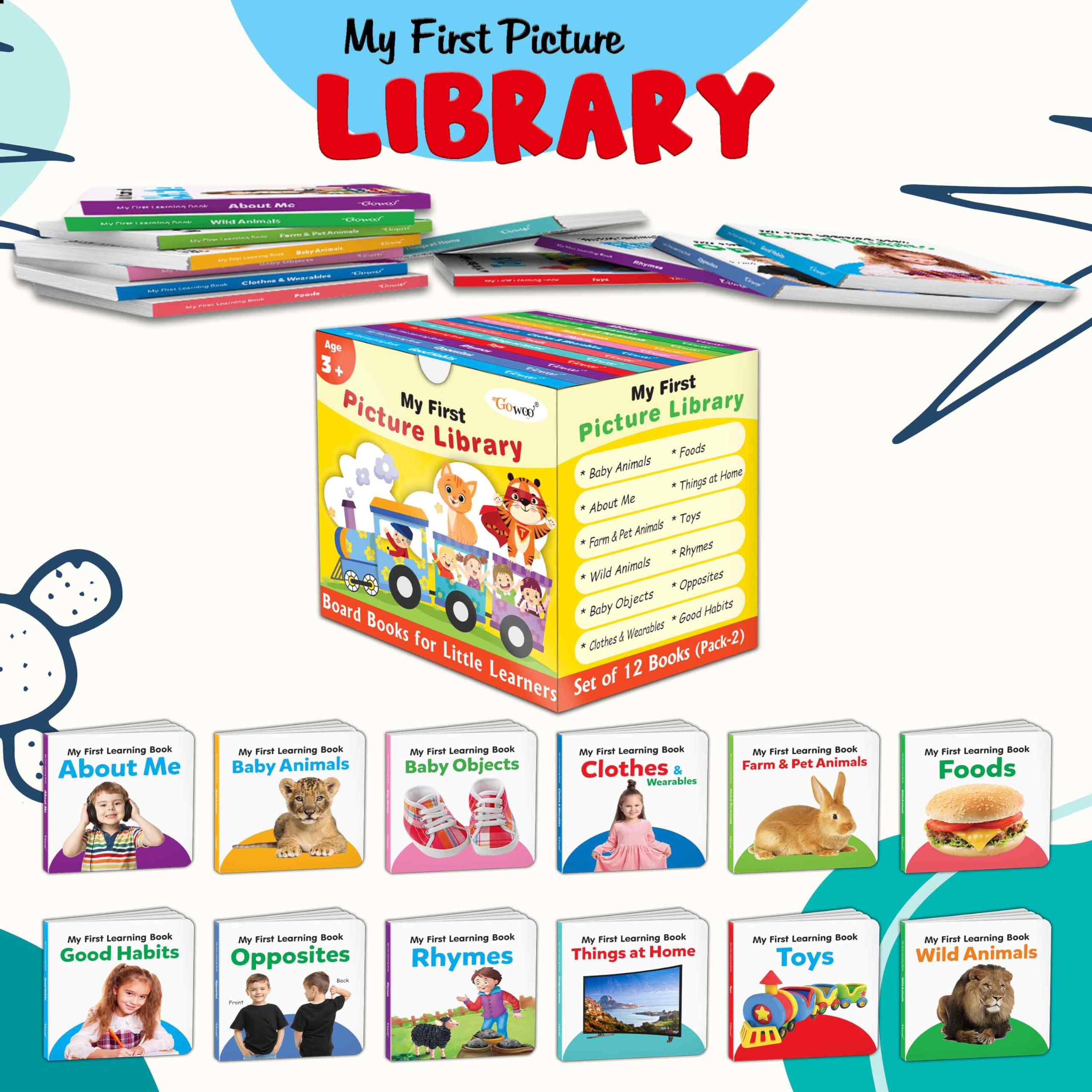 Ukg Class Picture Book Box Set of 12 board books (Yellow Edition) : Board book set for children, Early learning library book, AB