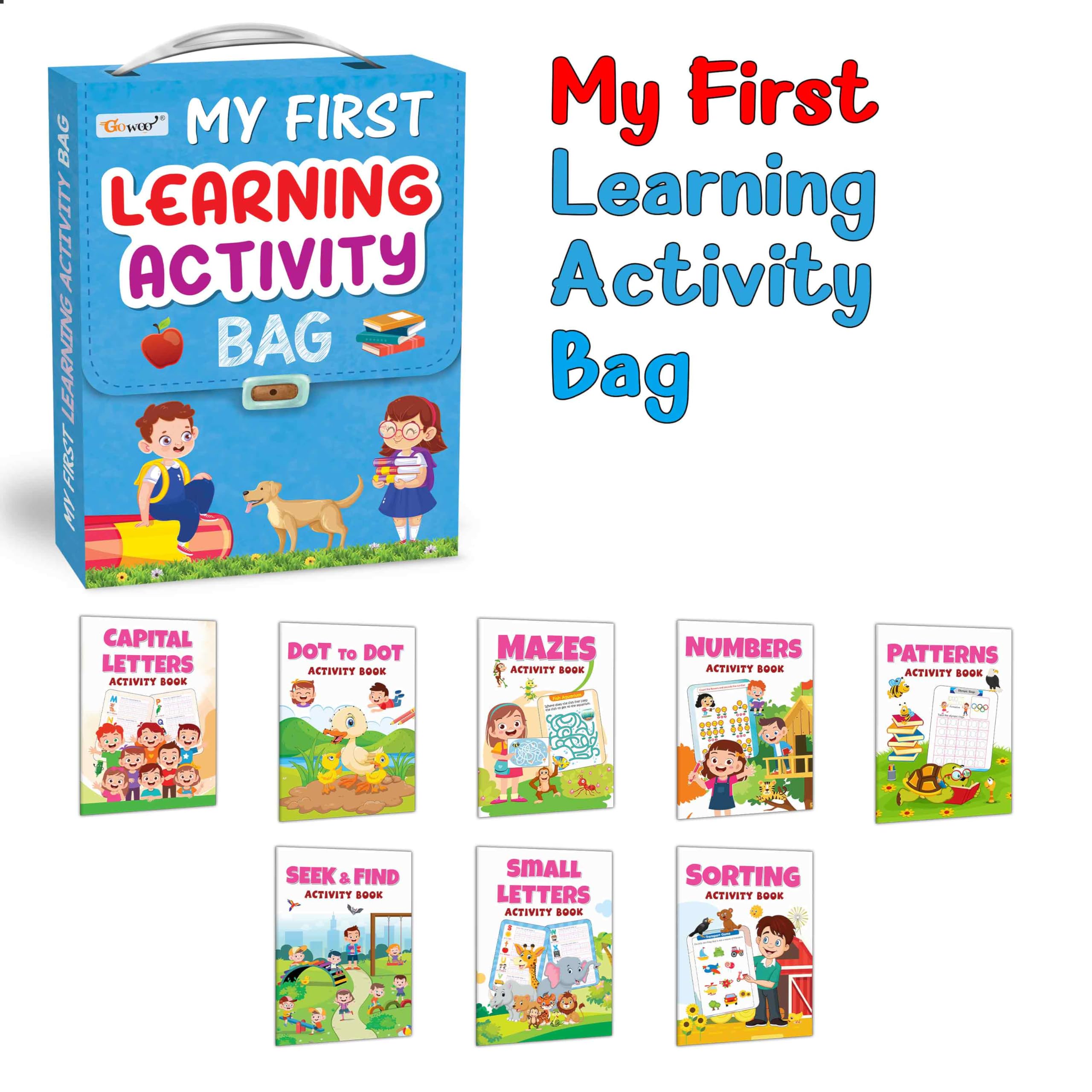 Toddlers learning library Activity bag : Activity book for kids, My First Picture Library Bag, Library Boxset of 8 Activity Book