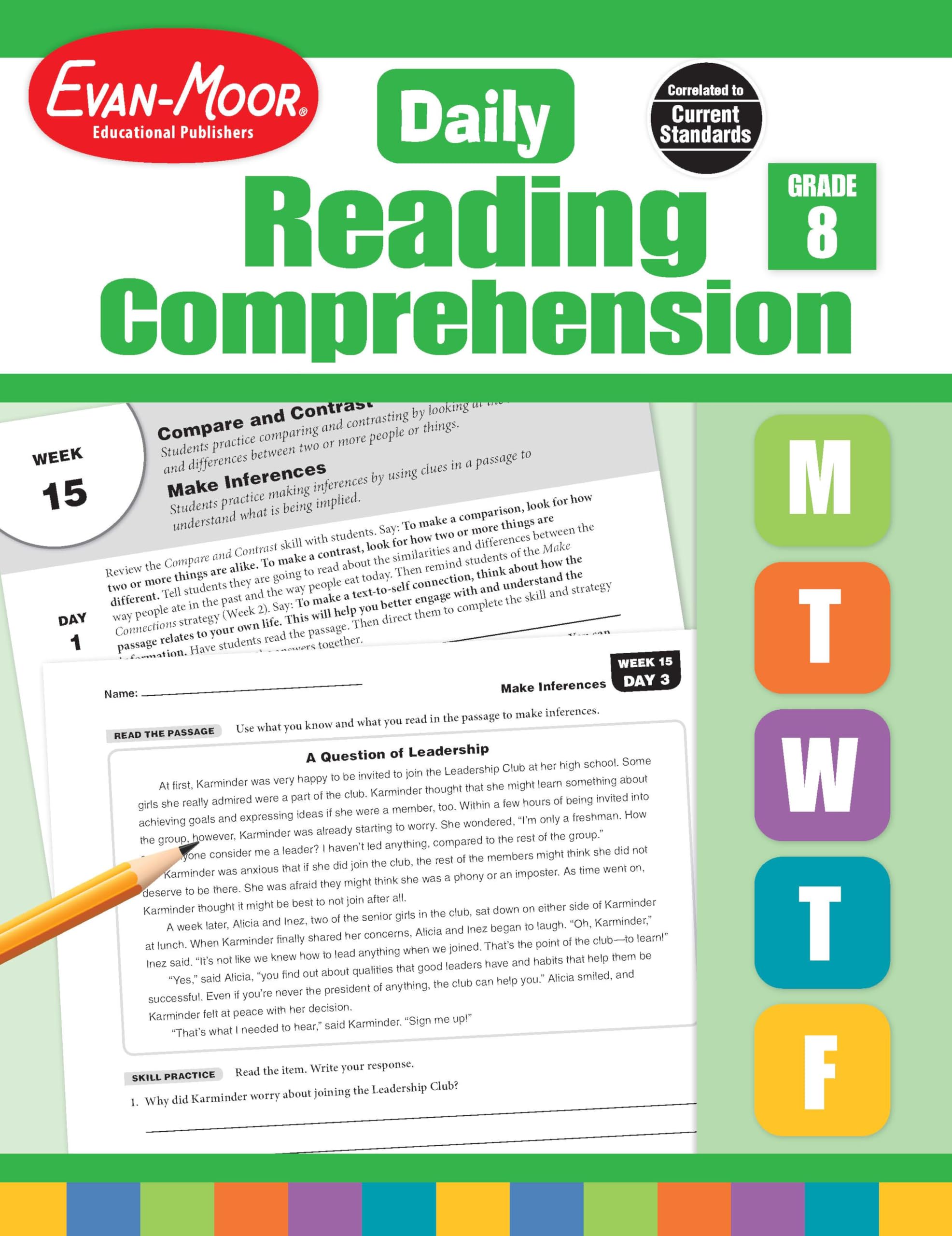 EvanMoor Daily Reading Comprehension, Grade 8  Homeschooling & Classroom Resource Workbook, Reproducible Worksheets, Teaching 