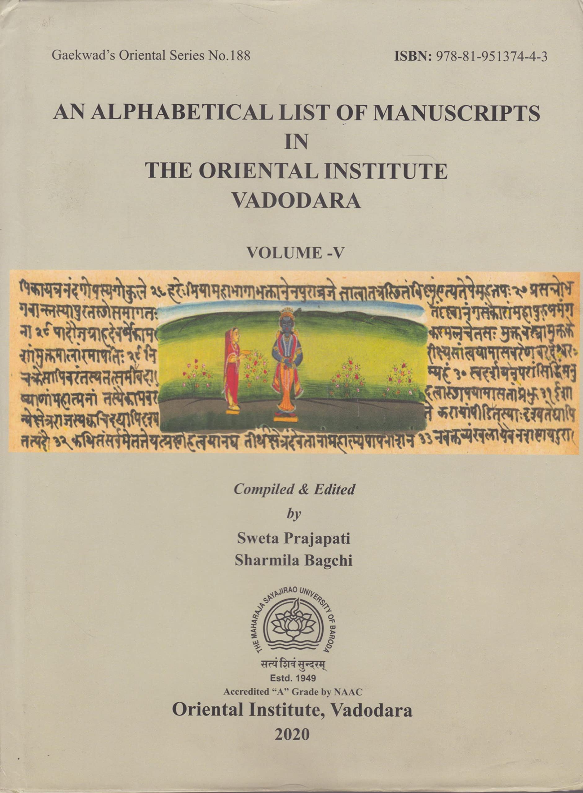 An Alphabetical List Of Manuscripts In The Oriental Indtitute Vadodara VolumeV