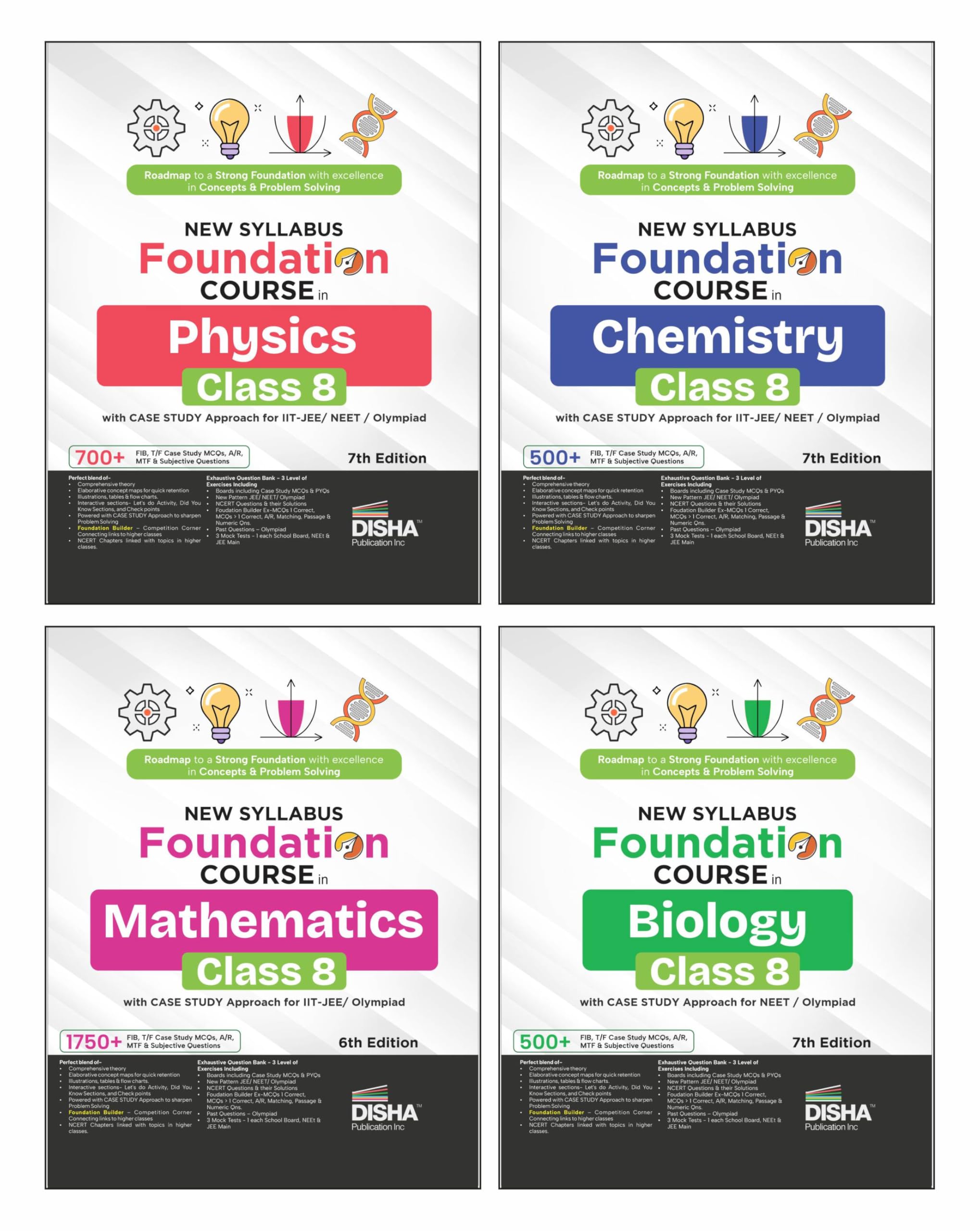 Disha New Syllabus Foundation Class 8 Physics, Chemistry, Mathematics & Biology with Case Study Approach for IIT JEE, NEET, Olym