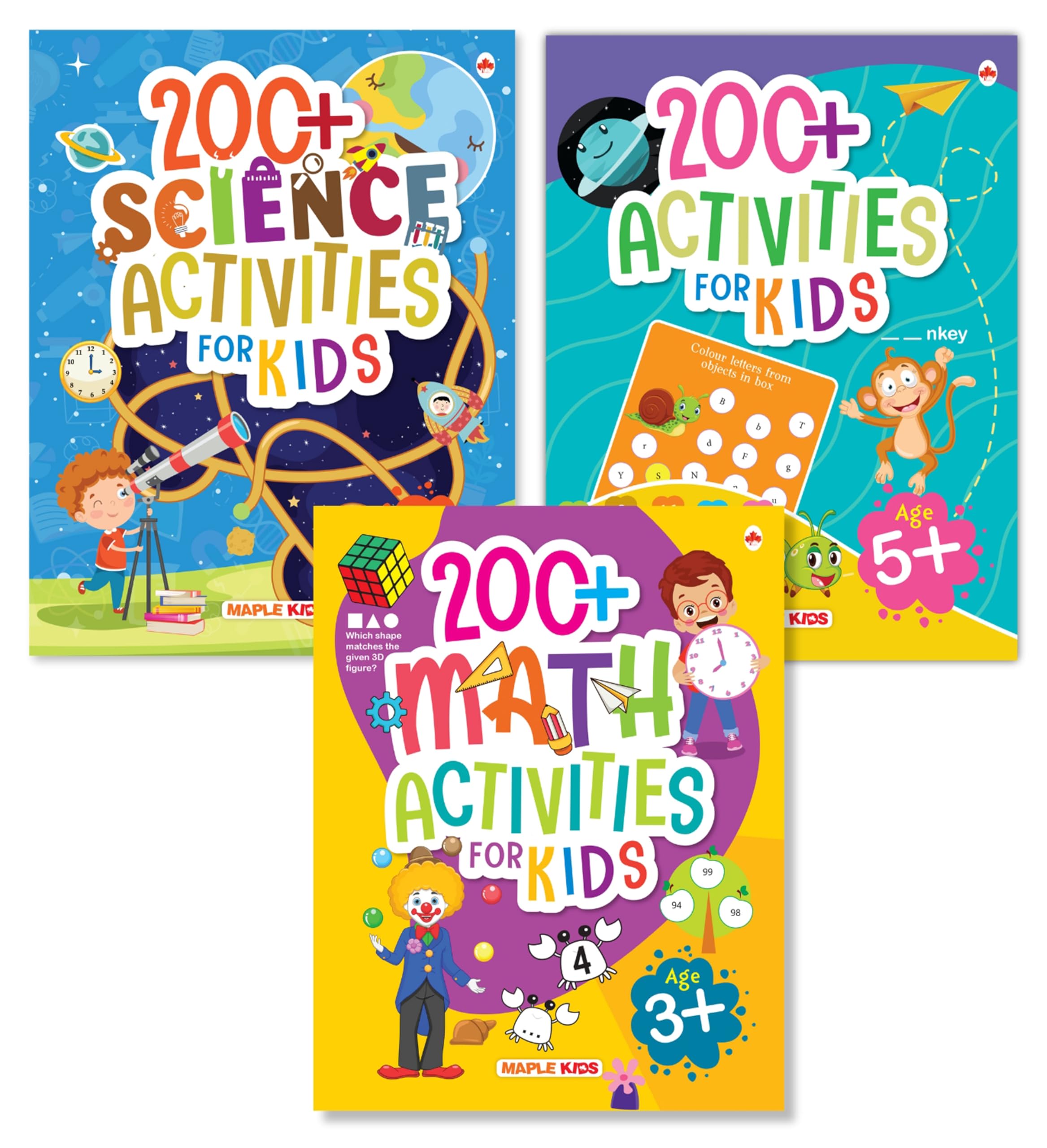Activity Books for Kids  200+ Science, 200+ Brain Activities 5+, 200+ Maths (Set of 3 Books)  Science Activities  Kids Activi