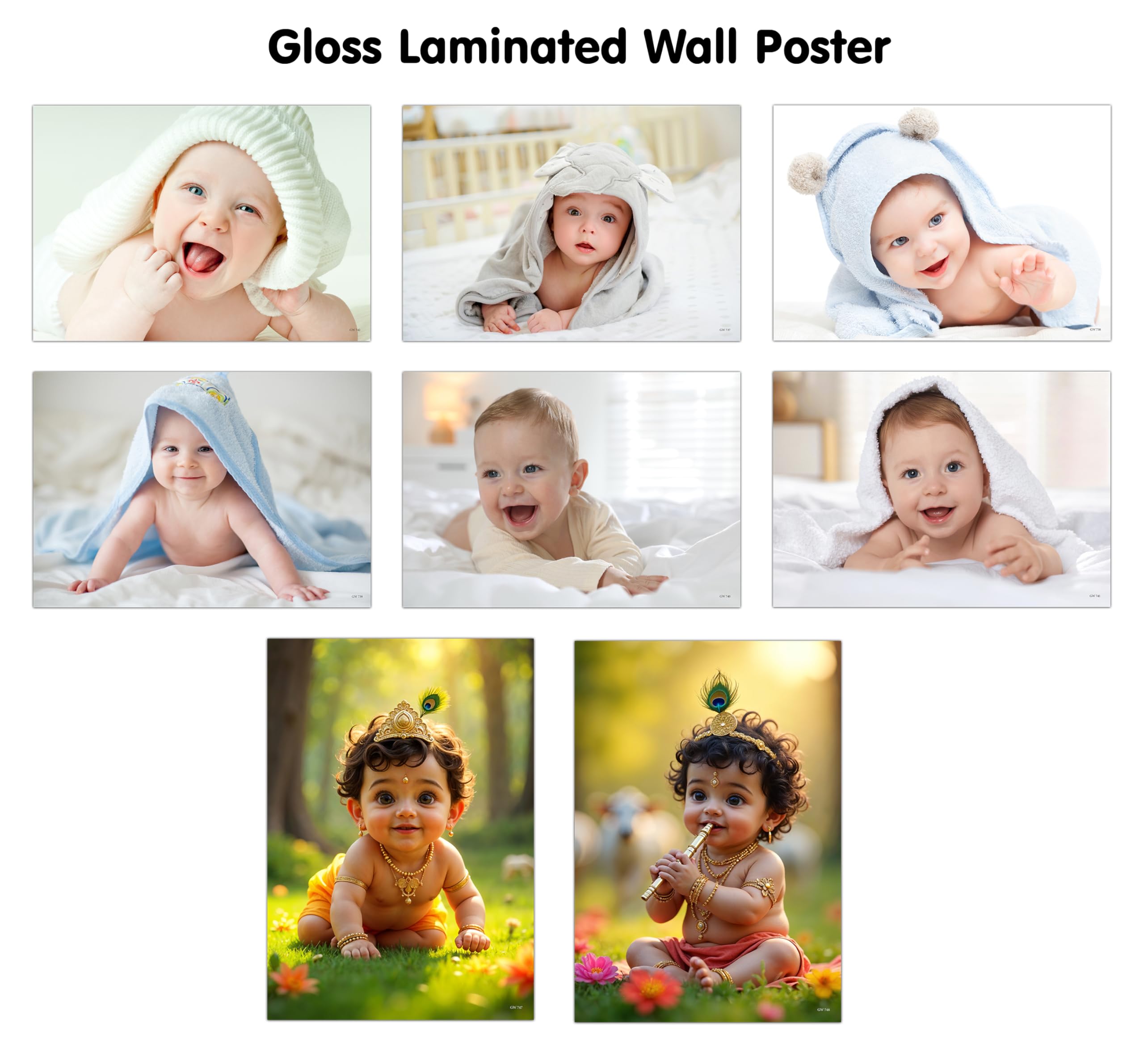 BABY POSTER  1, 2, 3, 4, 5, 6 and KRISHNA BABY POSTER  5 and 6 (GLOSS LAMINATION) : adorable laminated posters, laminated bab