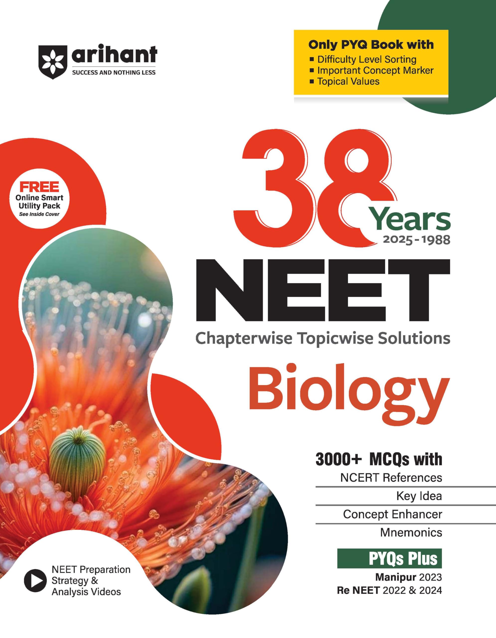 Arihant 38 Years NEET Biology Chapterwise Topicwise Solved Papers (20251988) | 1500+ MCQs with NCERT References, Concept Enhanc