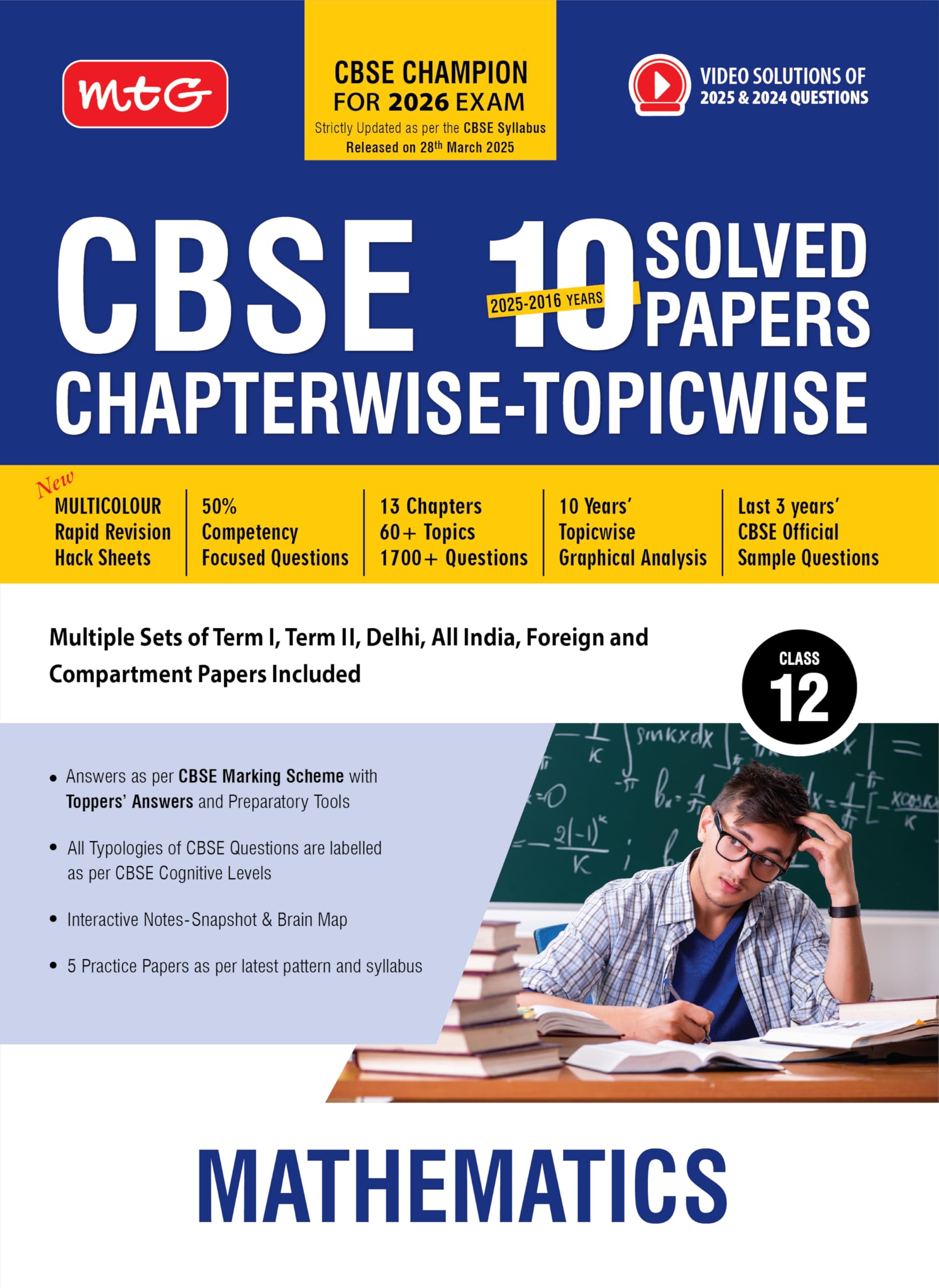 Mtg Cbse 10 Years (20252016) Chapterwise Topicwise Solved Papers Class 12 Mathematics  Cbse Champion For 2026 Exam | Free Vide