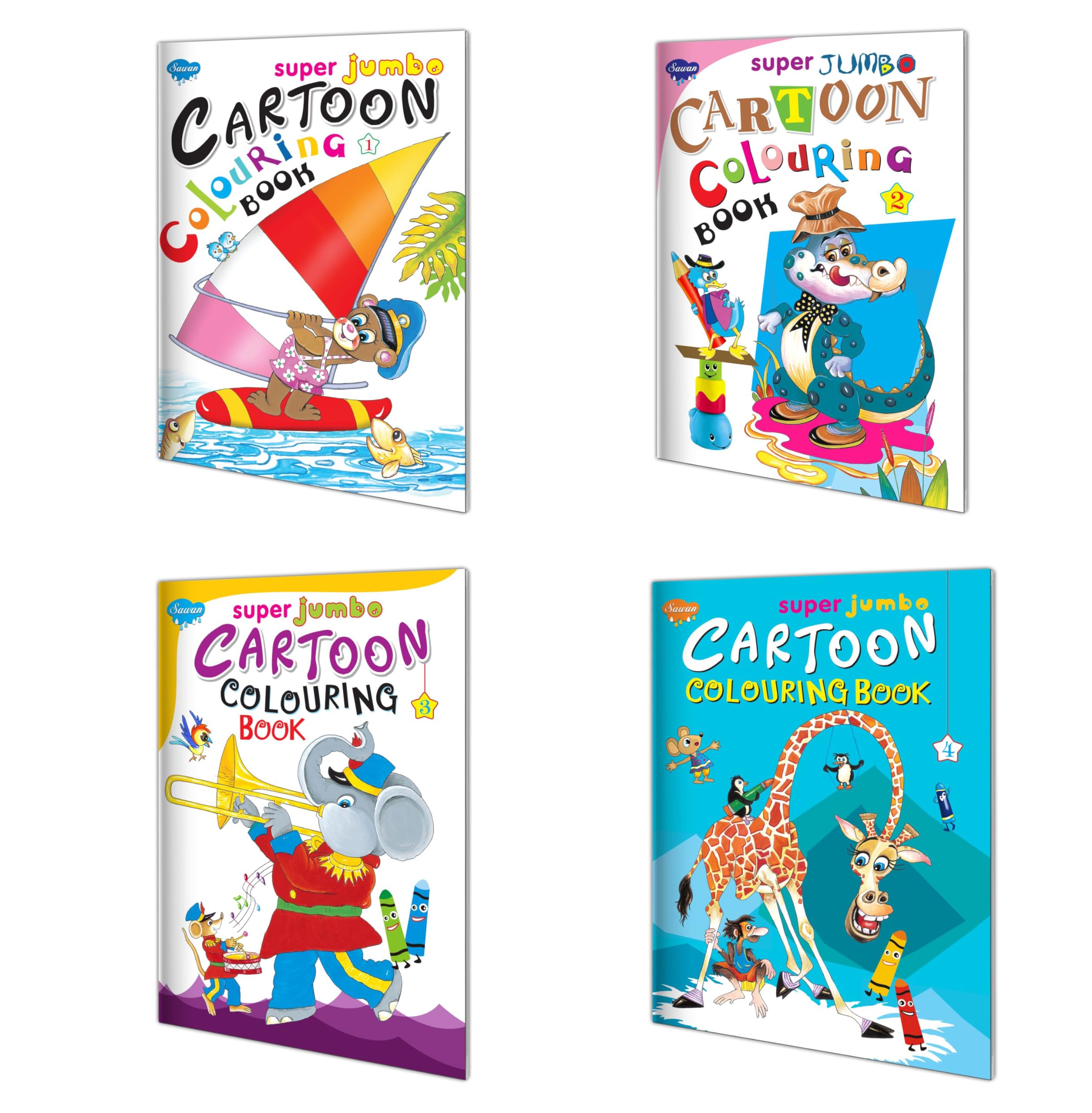 Set Of 4 Super Jumbo Cartoon Colouring Book1 To 4