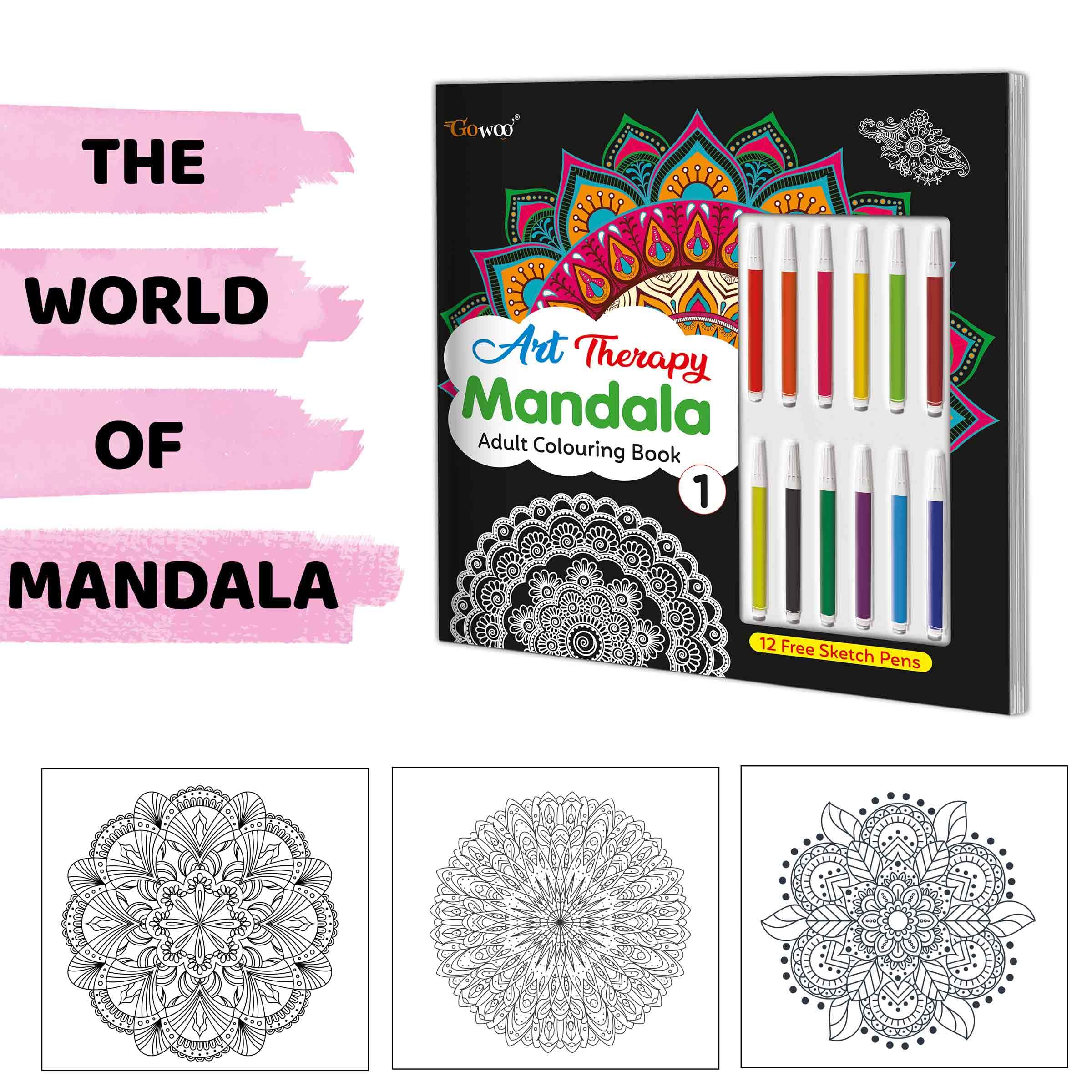 Calming Mandalas : Art Therapy Mandala Adult Coloring Book 1: Colouring book with 12 Sketch Pens, Beautiful Mandala Patterns and