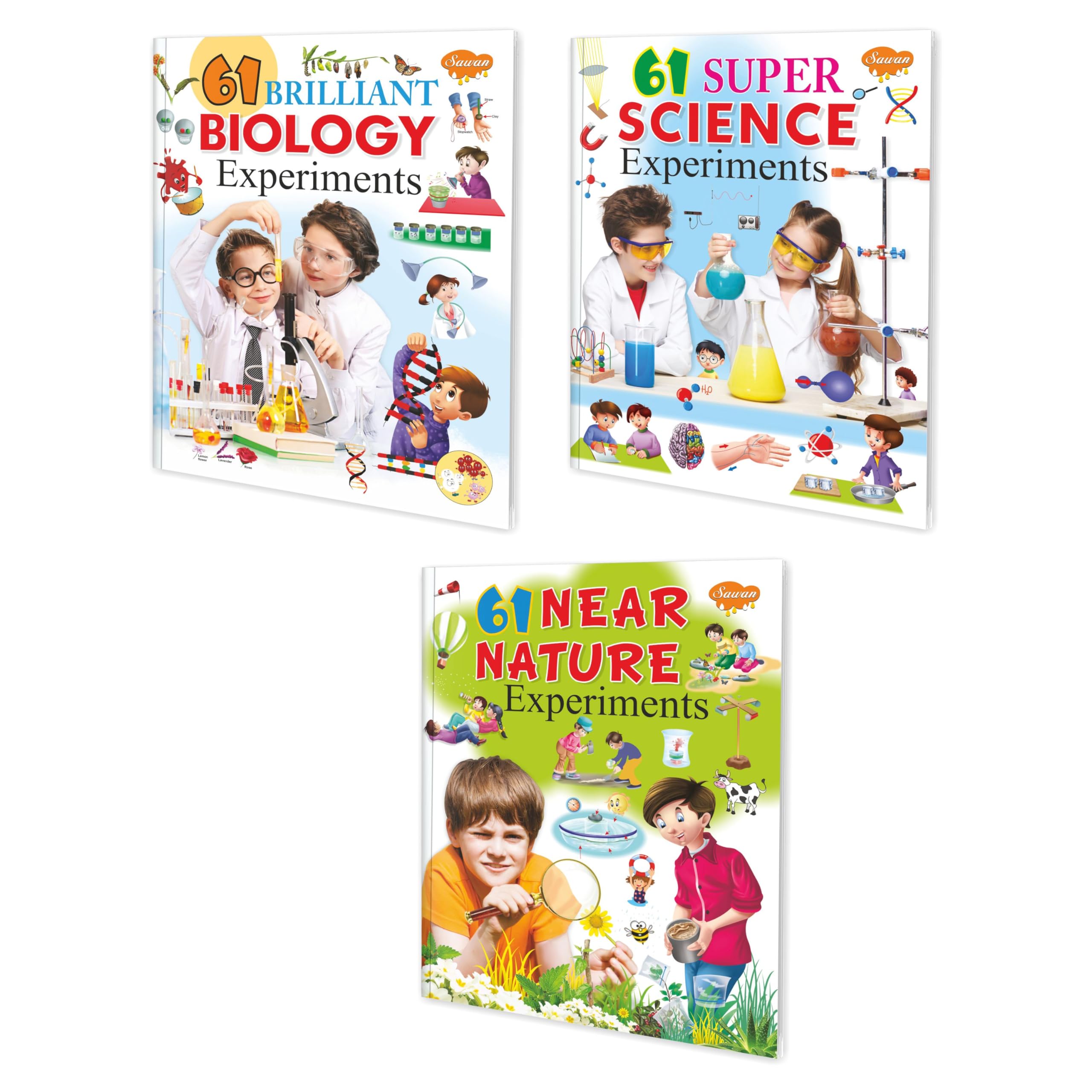 Set Of 3 Books, 61 Brilliant Biology Experiments, 61 Super Science Experiments And 61 Near Nature Experiments (Four Colour)
