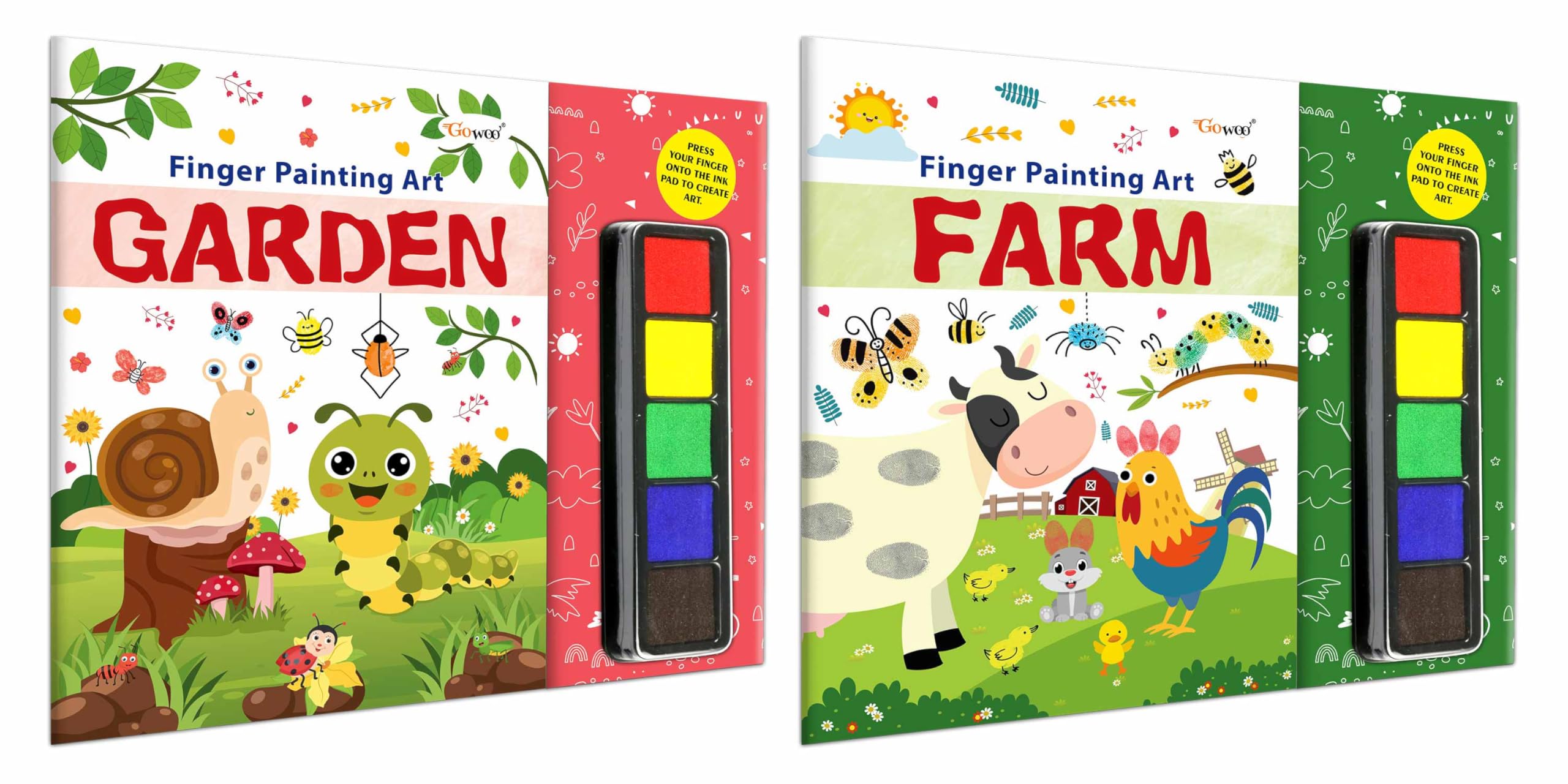 GARDEN and FARM  Fingerpainting and Colouring Art : Colouring Book for Kids, Thumbprint Art and Craft book for Ages 49, Creati