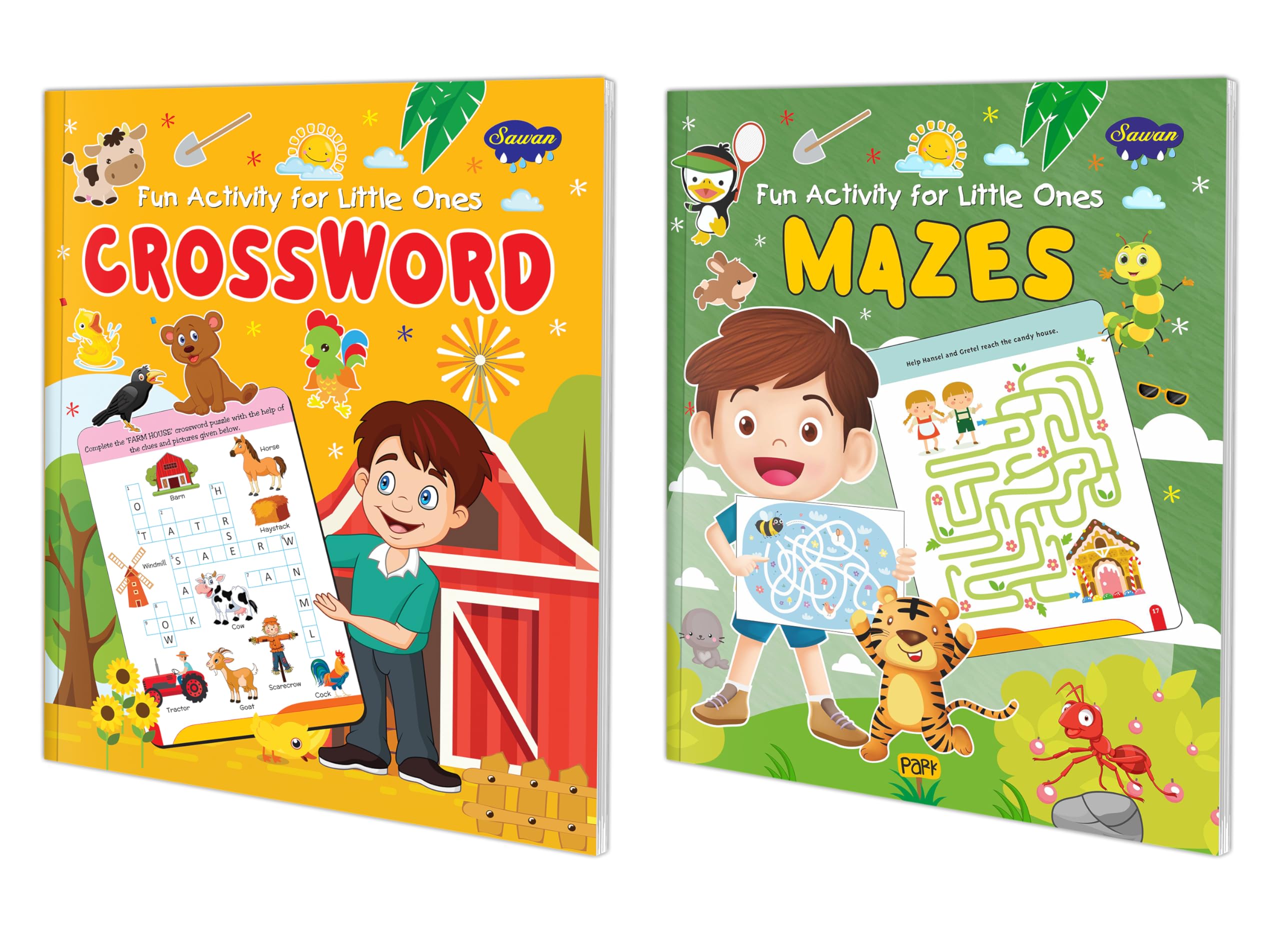 Crossword and Mazes fun learning book for little one : Fun learning book, Kids activity book, Early book for kids | Combo of 2 a