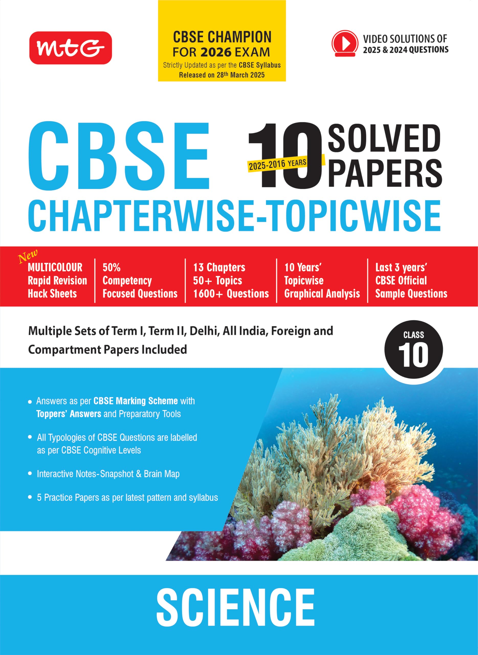 MTG CBSE 10 Years (20252016) Chapterwise Topicwise Solved Papers Class 10 Science  CBSE Champion For 2026 Exam | Free Video So