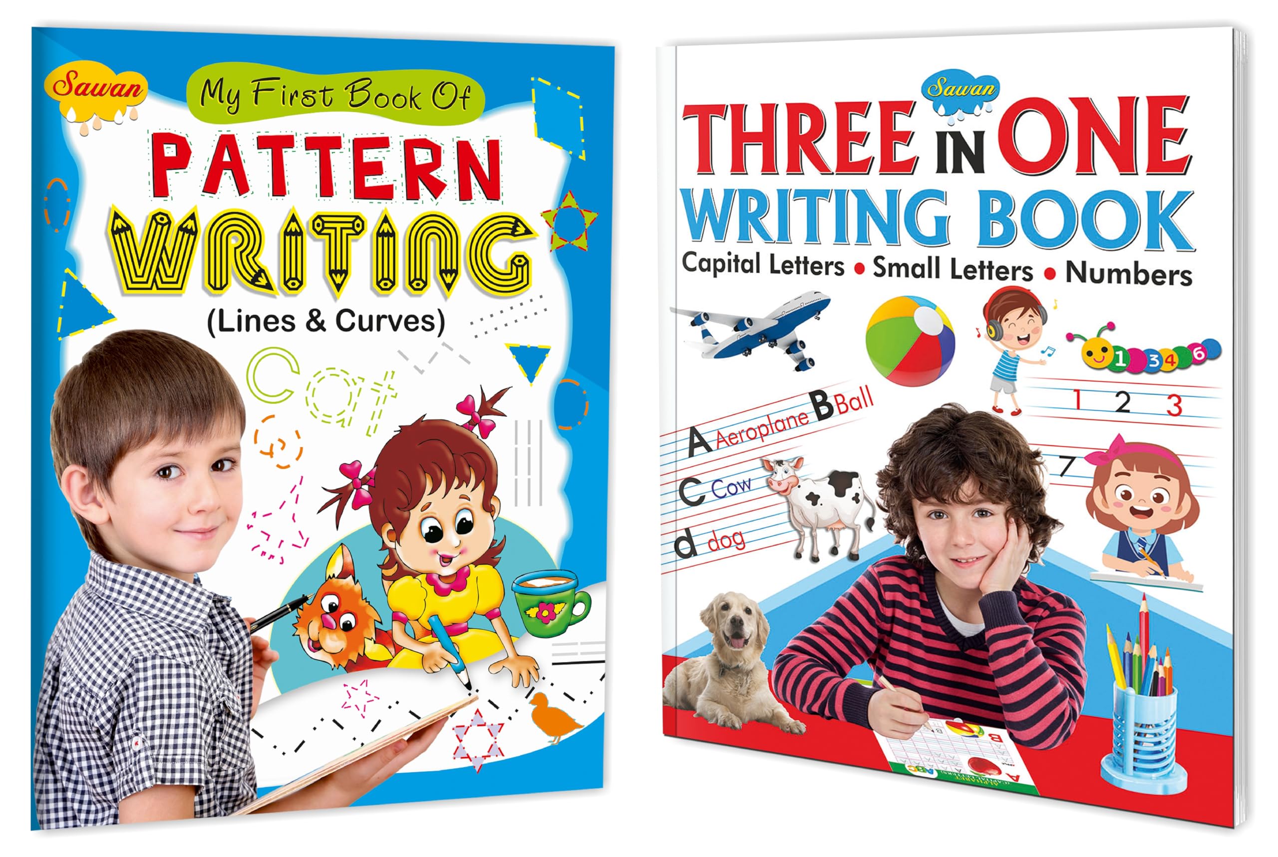 Three In One Writing Books Capital, Small & Numbers | My First Book Of Pattern Writing | Pack Of 2 Books