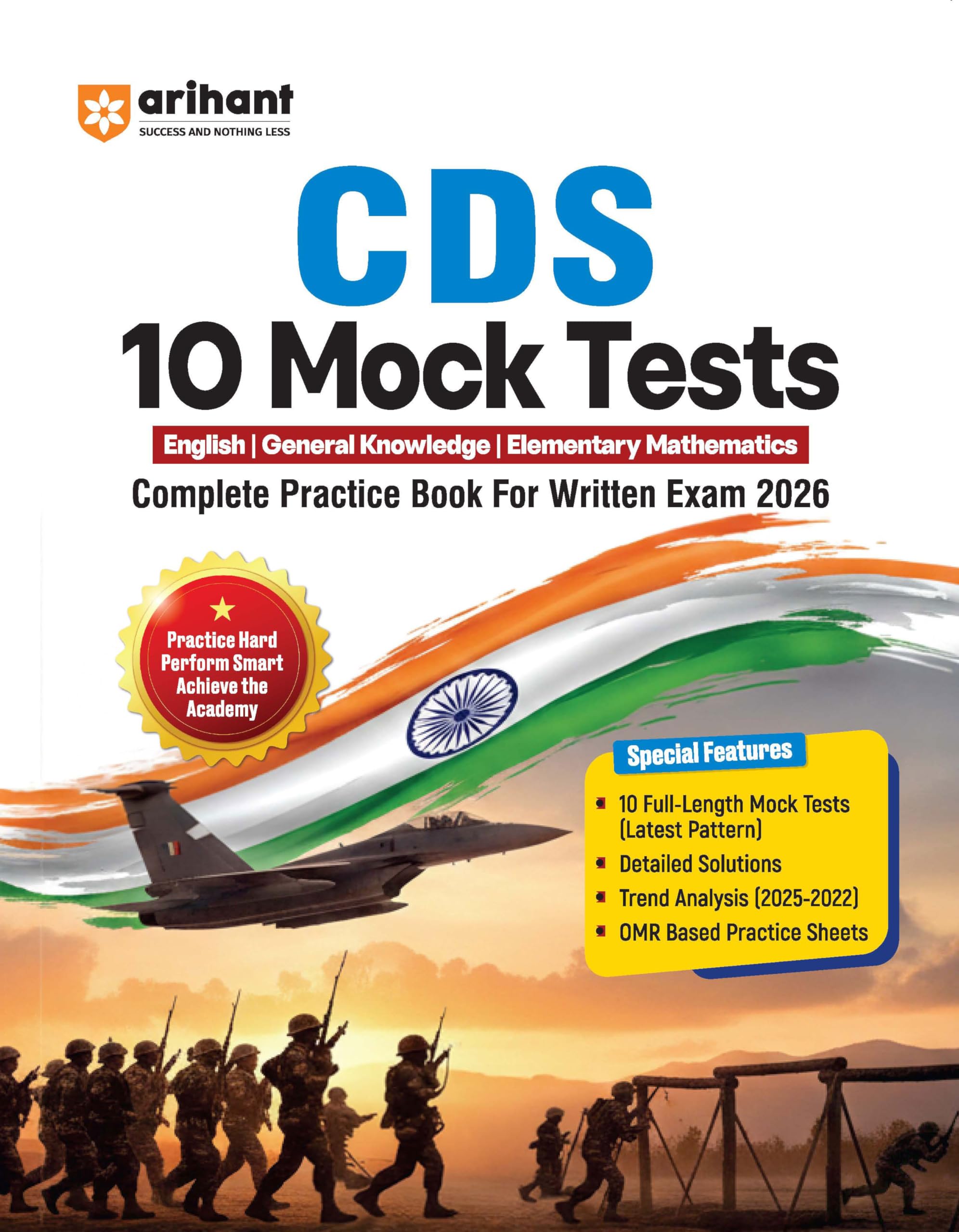 Arihnat UPSC CDS 2026  10 Mock Tests | Complete Practice Book for English, General Knowledge & Elementary Mathematics | Latest 