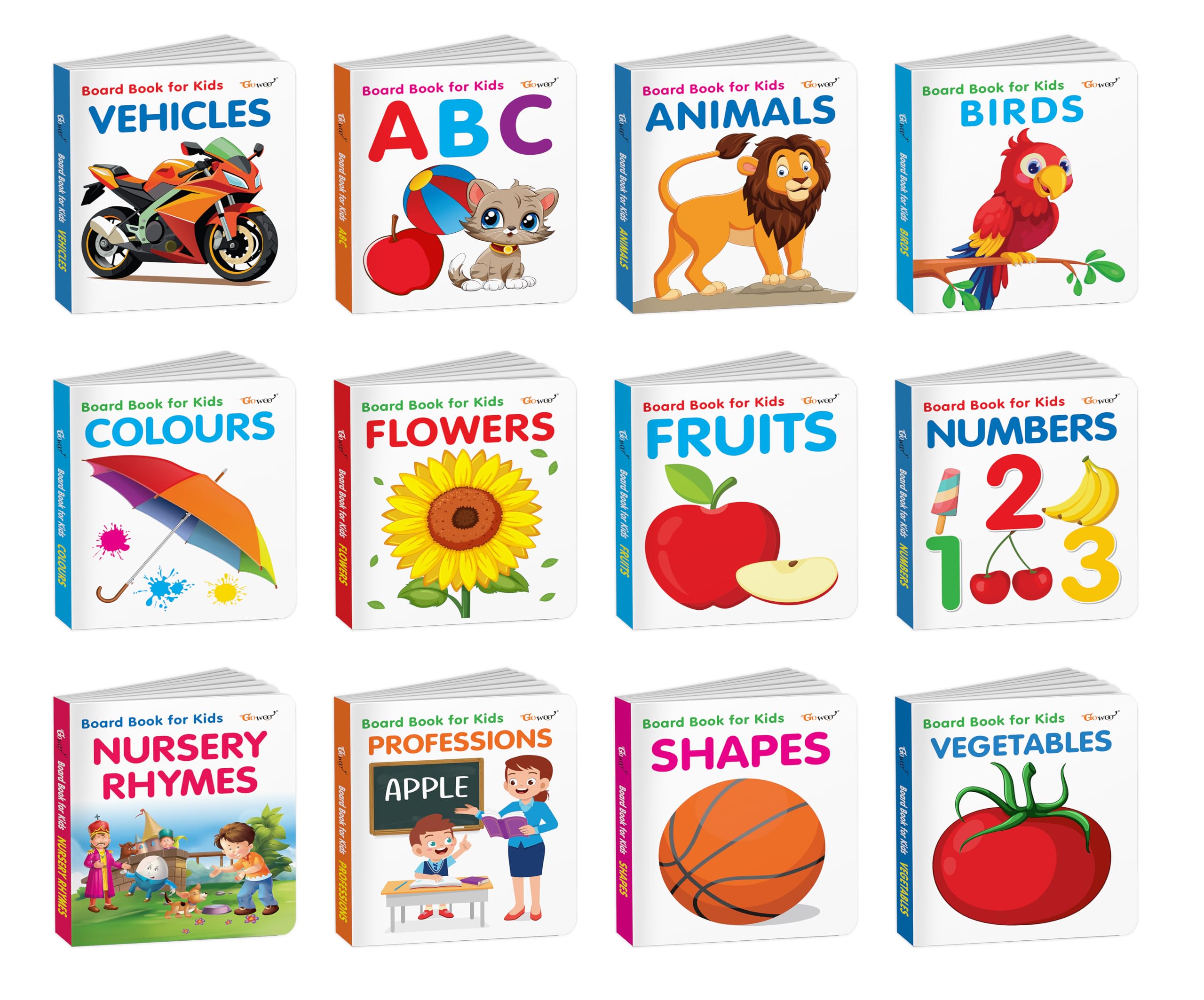 ABC, Animals, Birds and more  Board Book For Kids : fruits and vegetables names learning book for kids, bright board book for 