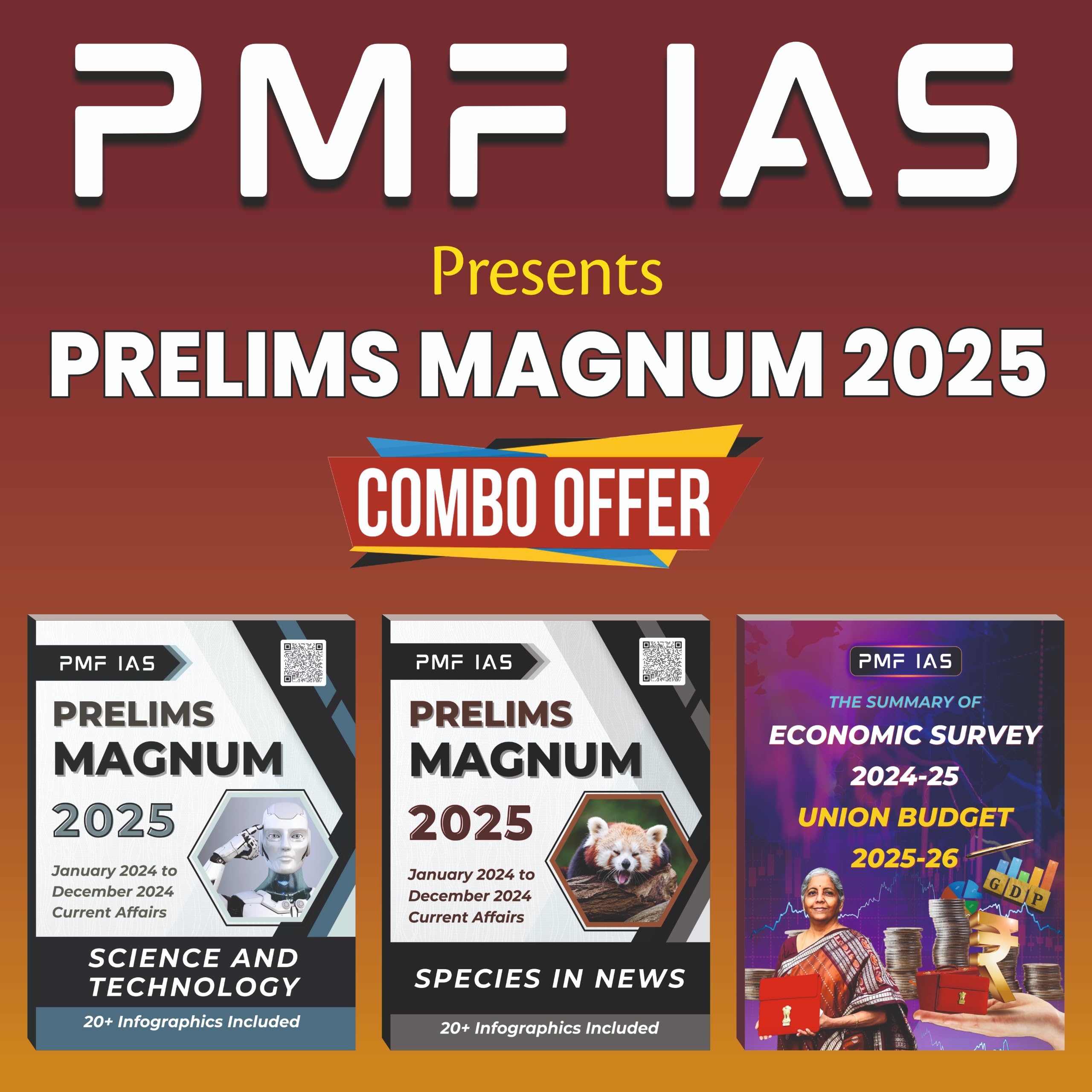 PMF IAS Prelims Magnum Combo Pack (Set Of 3 Books)  2025 | Science And Technology | Species In News | Union Budget 202526 And 