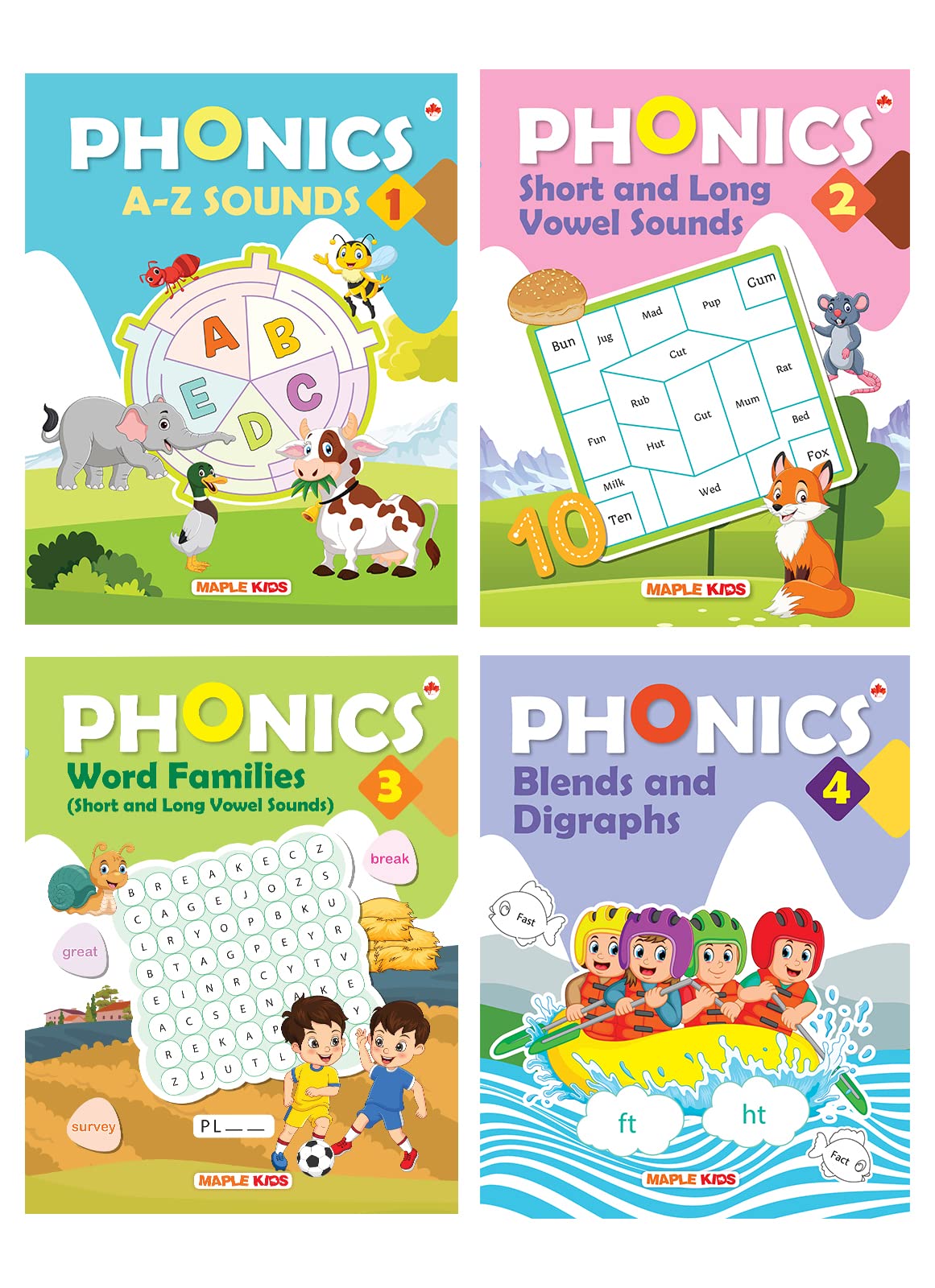 Phonics Reader (Set of 4 Books)  Alphabet Sounds, Short and Long Vowel Sounds, Word Families, Blends and Digraphs  Activity Bo