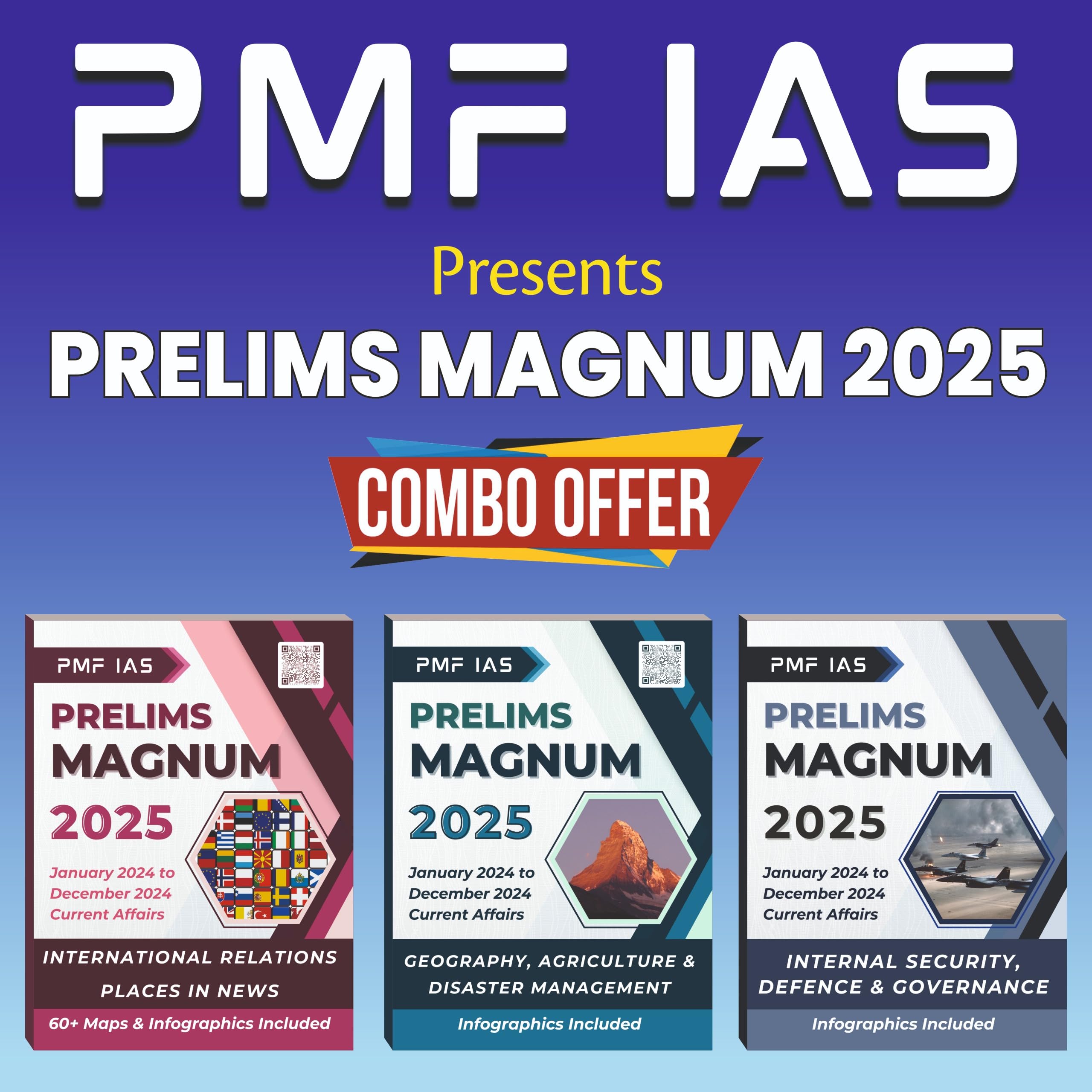 PMF IAS Prelims Magnum Combo Pack (Set of 3 Books)  2025 | International Relations | Geography, Agriculture And Disaster Manage