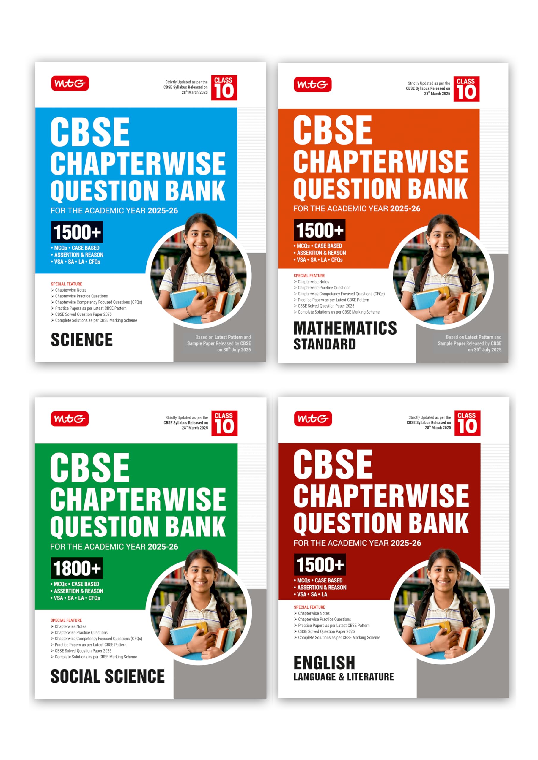 MTG CBSE Chapterwise Question Bank Class 10 Science, Mathematics Standard, SocialScience & English For 2026 Board Exam | Based 