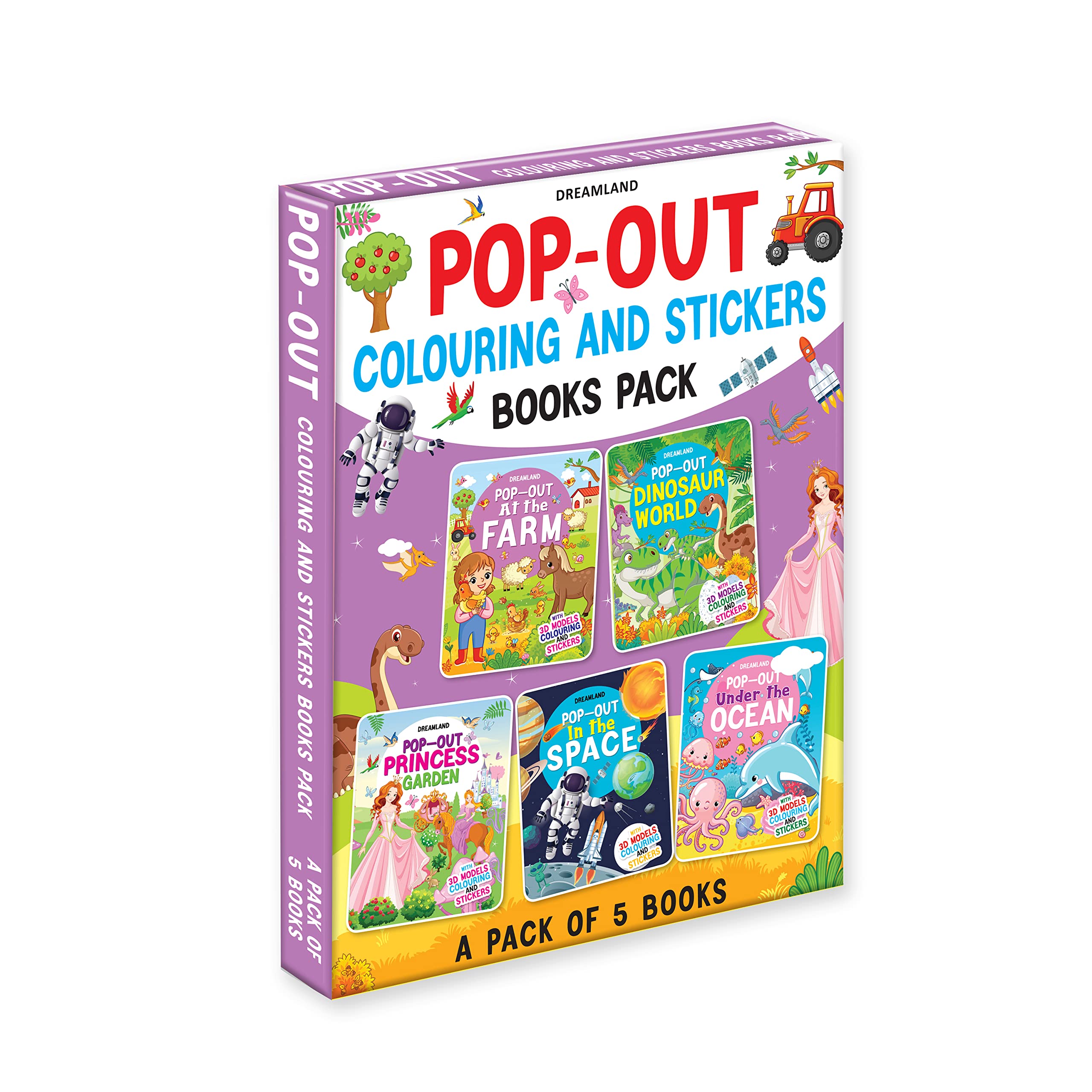 PopOut 3D Models Activity Books Pack Of 5 For Kids Ages 410 | With Coloring Pages & Stickers | Creative Learning Books On Farm