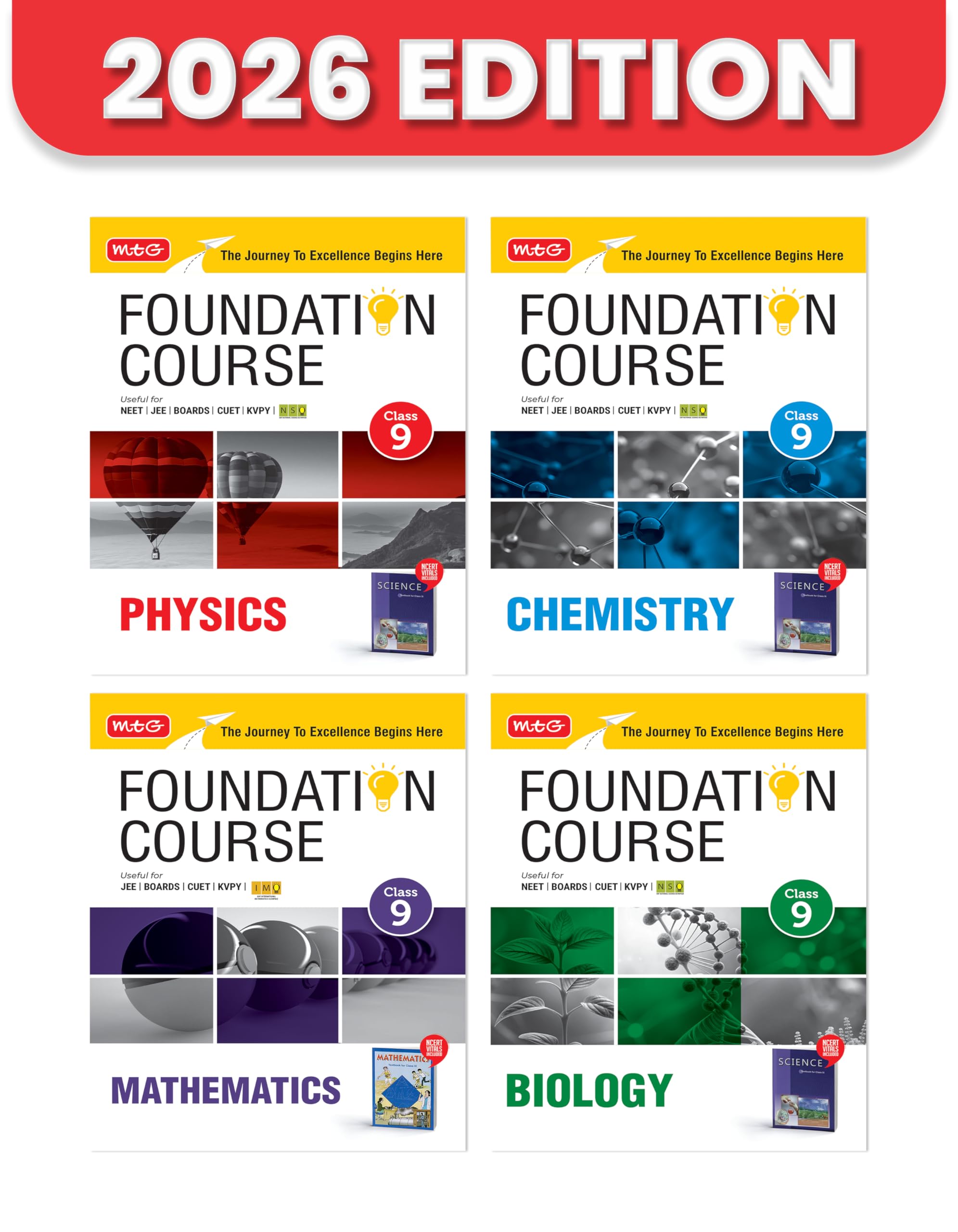 MTG Foundation Course Class 9 Physics, Chemistry, Mathematics & Biology (Set of 4 Books) For NEET, IITJEE, CUET & Boards Exams 
