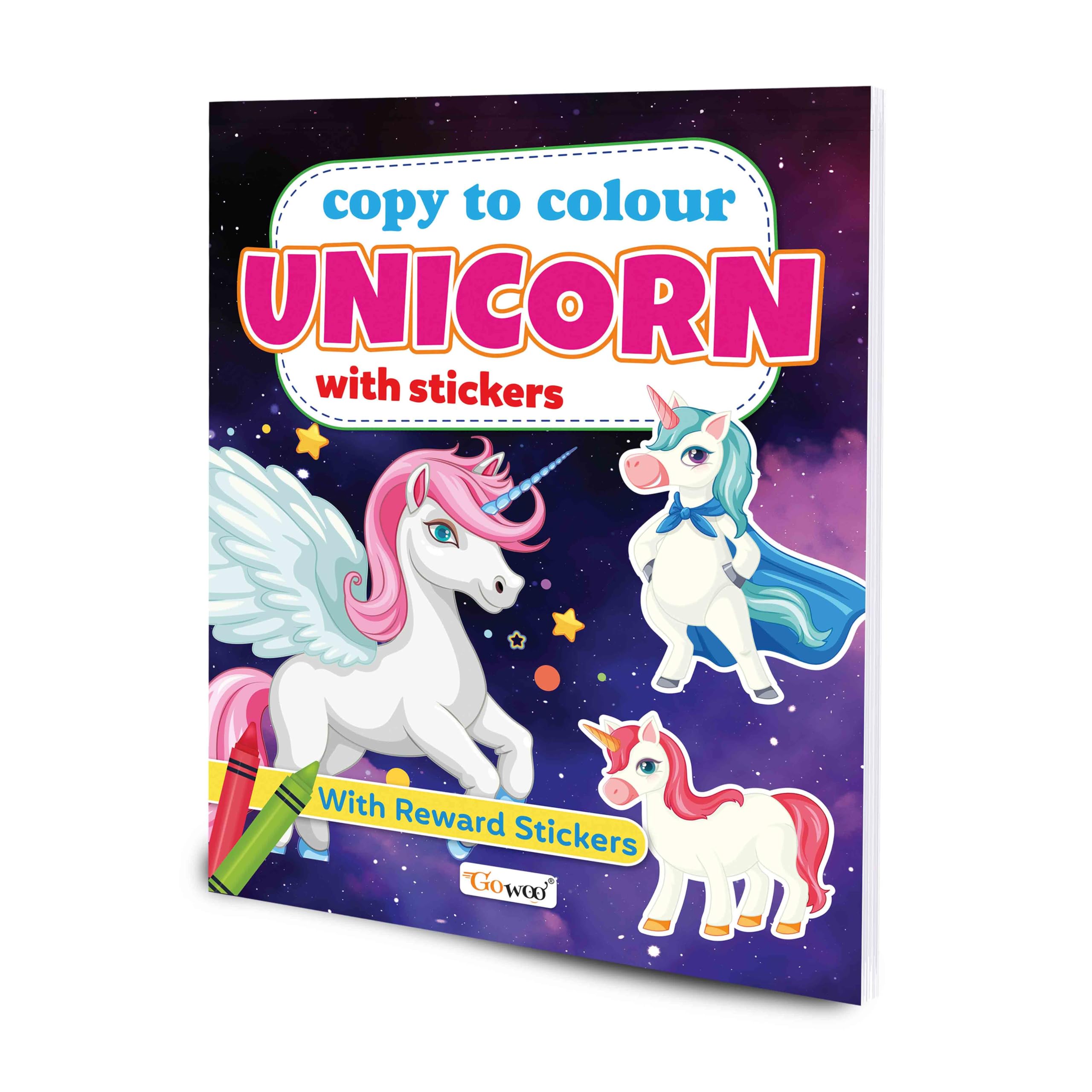 Copy to Colour Unicorn with Stickers : Magical Unicorn Colouring book for Kids, Fun Unicorn Sticker and Colouring Book, creativ