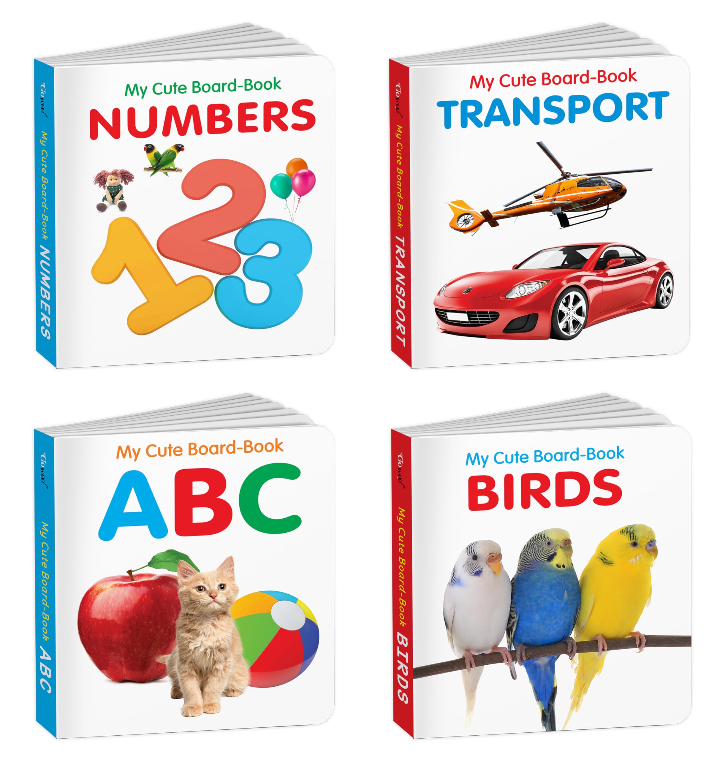 My First Library Kids Board Books ABC, Transport, Birds and Numbers : Learning board books for babies, Educational toddler board