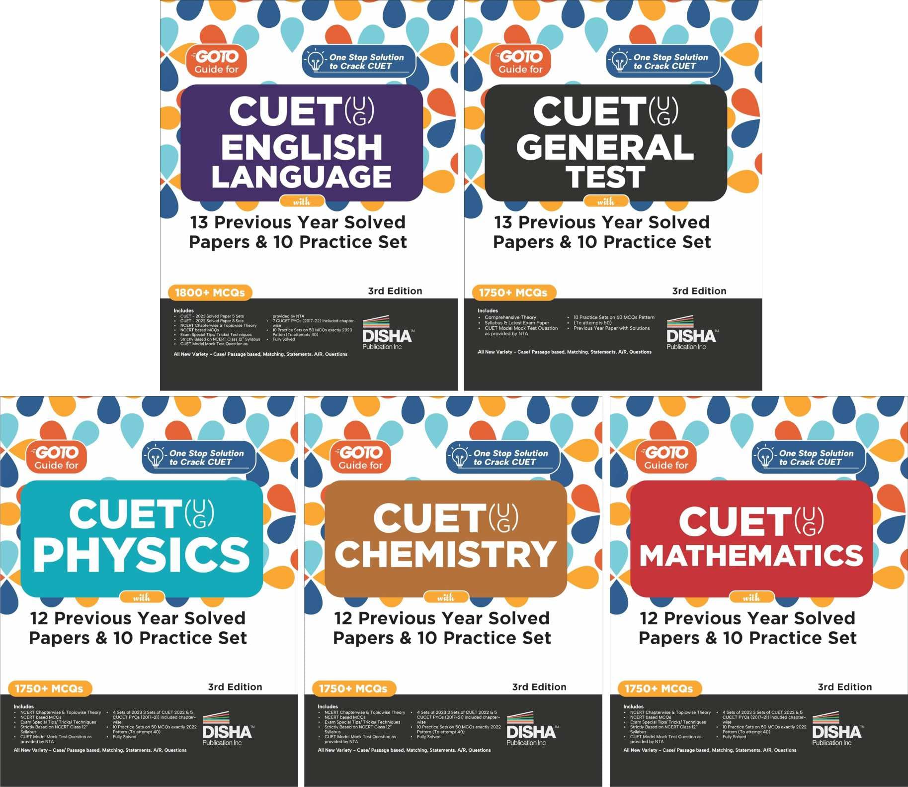 Combo (Set Of 5 Books) Go To Guides For Cuet (Ug) Science Stream  Physics, Chemistry, Mathematics, English & General Test 2Nd E