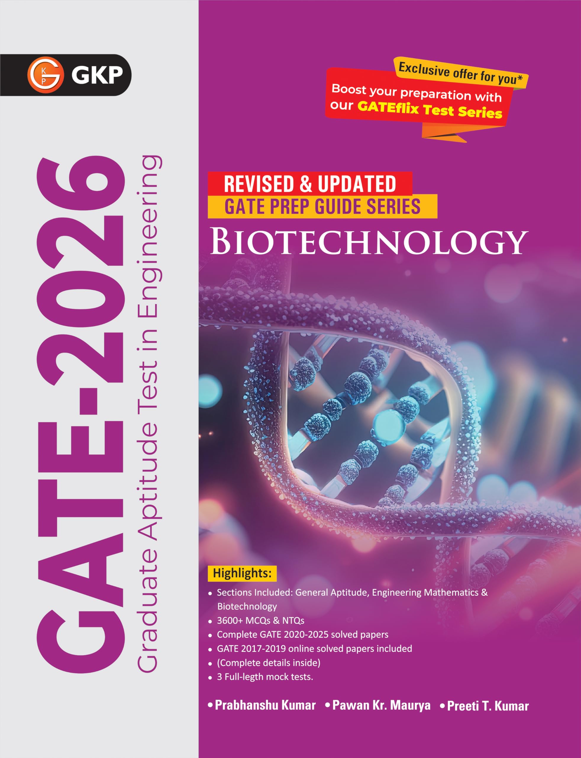 GKP GATE 2026 Biotechnology Engineering | Master Guide with 3600+ MCQs, NTQs & Solved Papers 20202025 | Complete Coverage of Ga