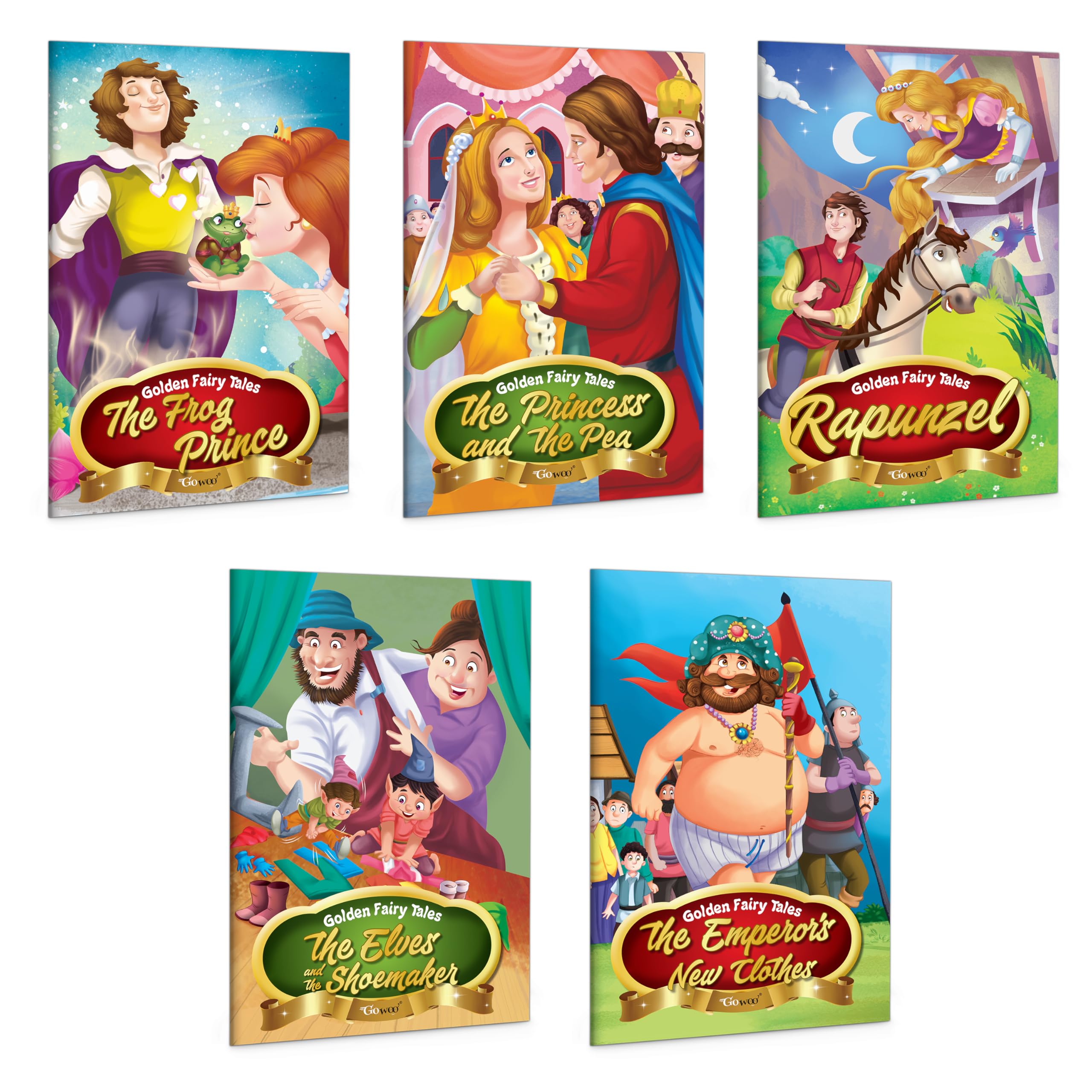 The Elves and the Shoemaker, The Princess and the Pea, Rapunzel, The Emperors New Clothes and The Frog Prince Golden Fairy Ta
