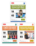 MTG Class8 IMONSOIEO Olympiad 10 Previous Years Papers (20242020 Set A & B) Mathematics, Science & English (Set of 3 Books) 