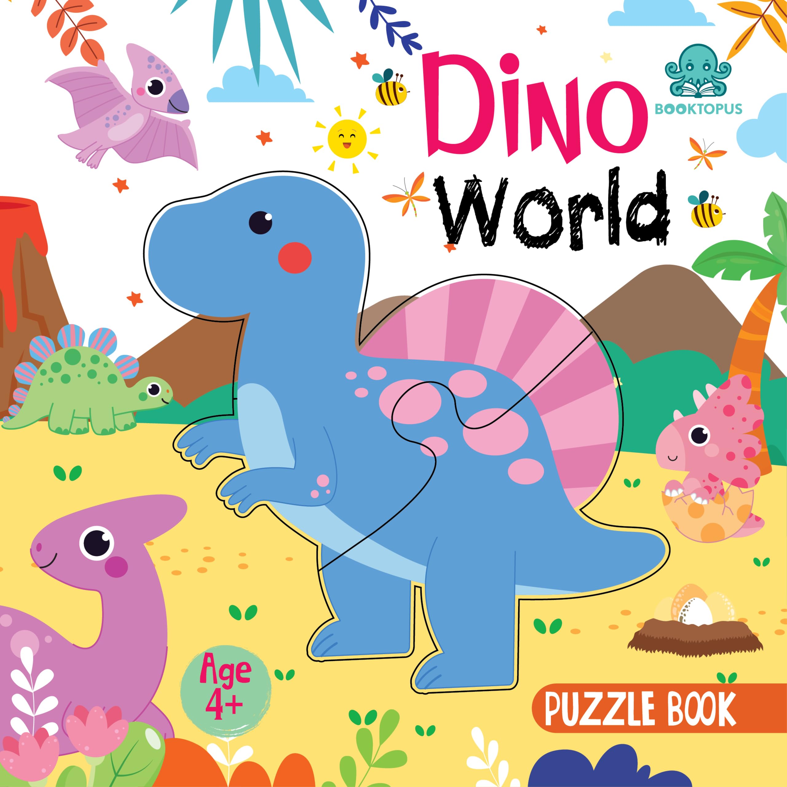 Booktopus Square Puzzle Board Book  Dino World Learning Puzzle With Easy Grip Pieces  Educational Toys For Kids 4+ Years  Mot