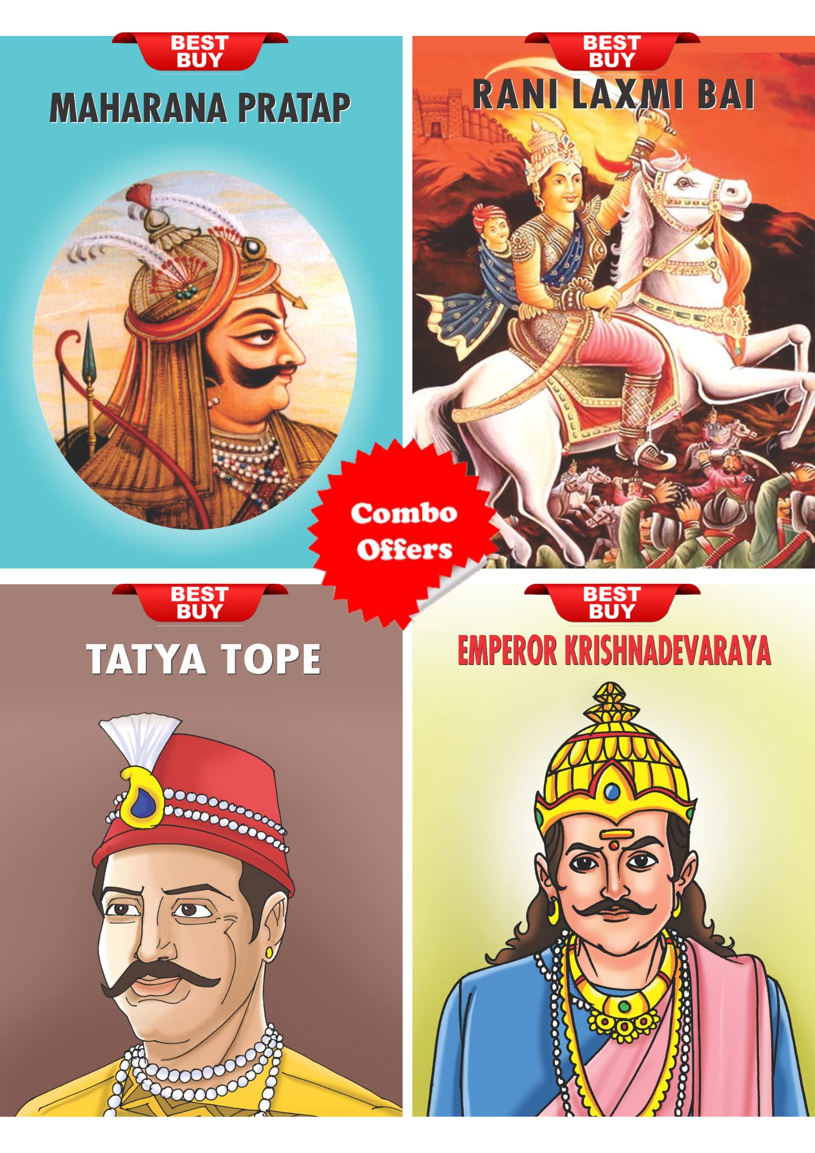 Historical Biographies for Children (Set of 4 Children 2 Color Books) [Maharana Pratap + Tatya Tope + Rani Laxmi Bai + Emperor K