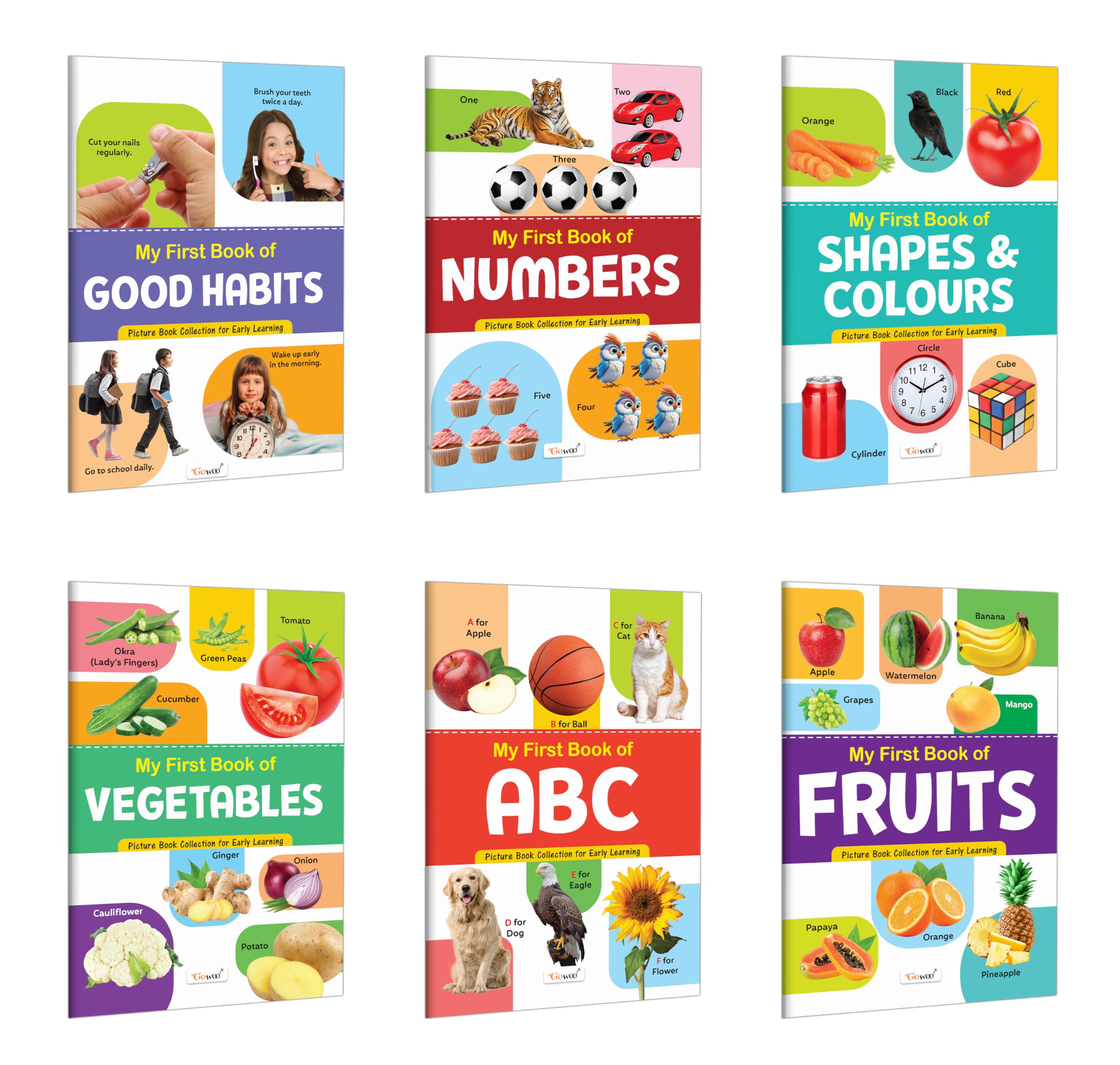 My First Book of ABC, Numbers, Fruits, Vegetables, Shapes & Colours and Good Habits : Interactive learning book for preschool, 