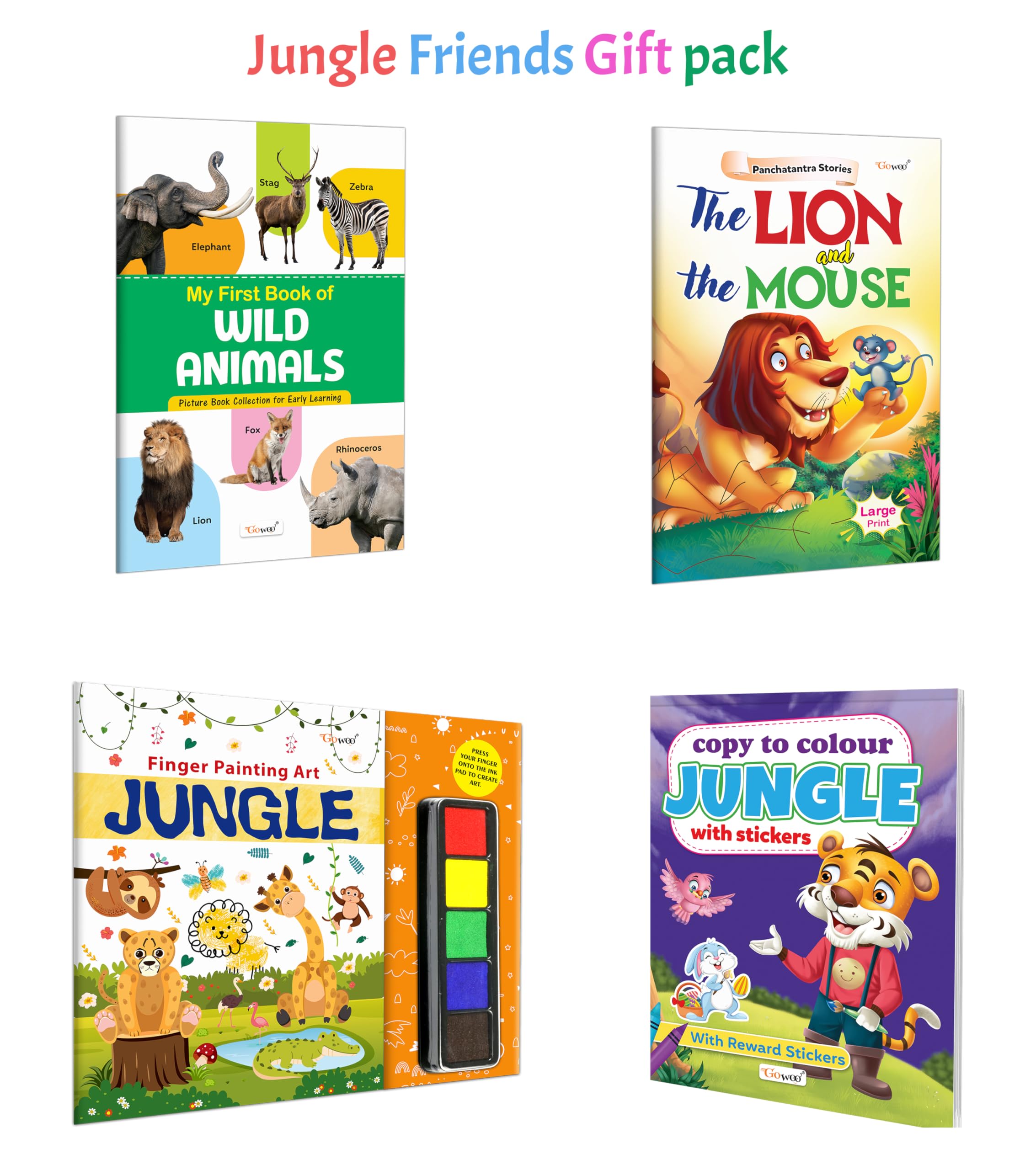 Copy to Colour Jungle with Stickers, The Lion and the Mouse and more : Jungle colouring book, fingerpainting art and wild anima