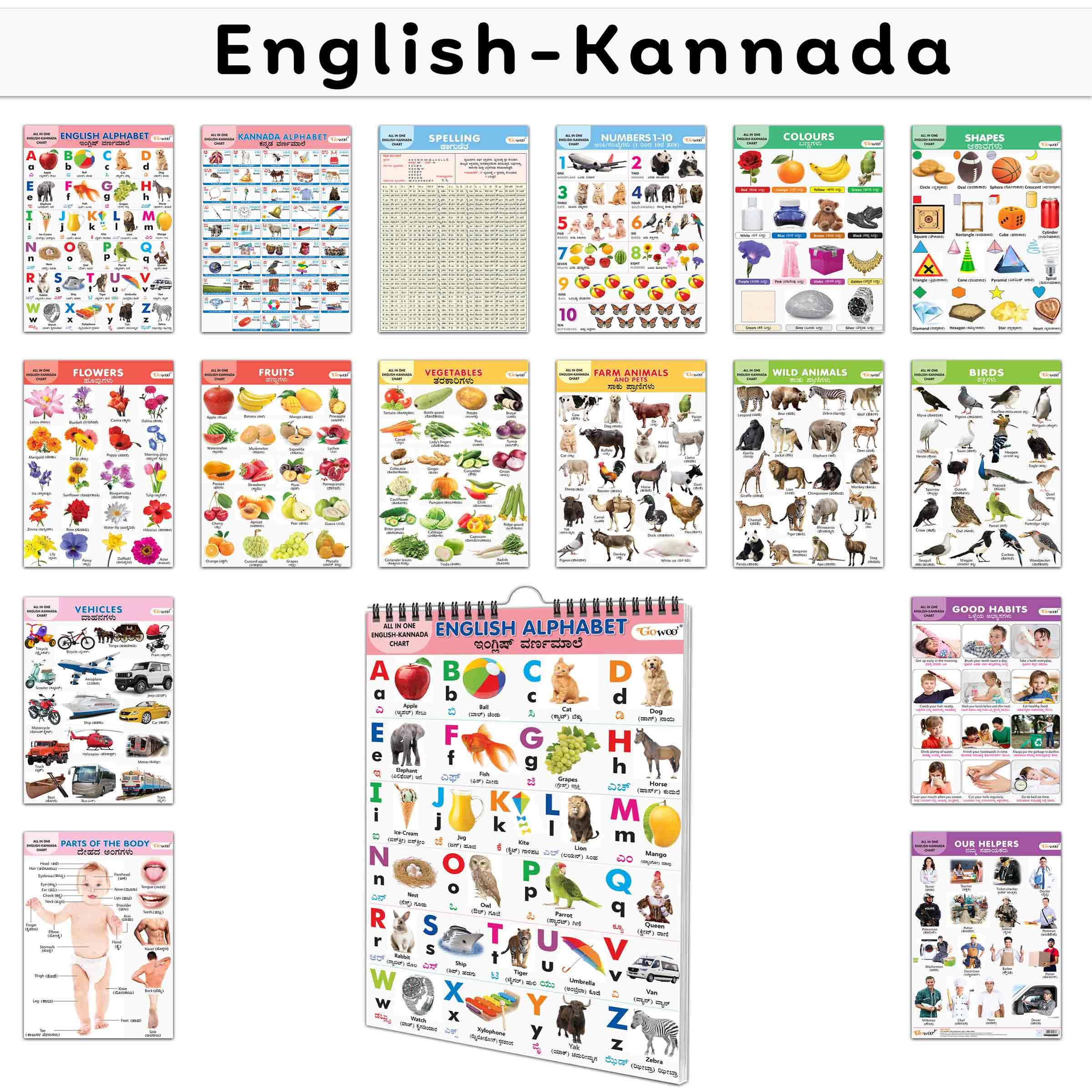 Essential Chart Of All In One : My First ALL IN ONE SPIRAL CHART ENGLISHKANNADA Educational Chart books for toddlers Collection