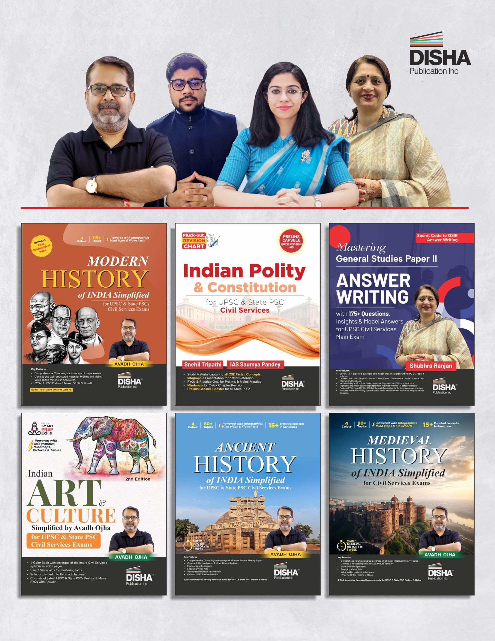 Disha Combo (6 Books) Indian Polity & History for UPSC & State PSC Civil Services by Avadh Ojha, IAS Saumya Pandey & Snehil Trip