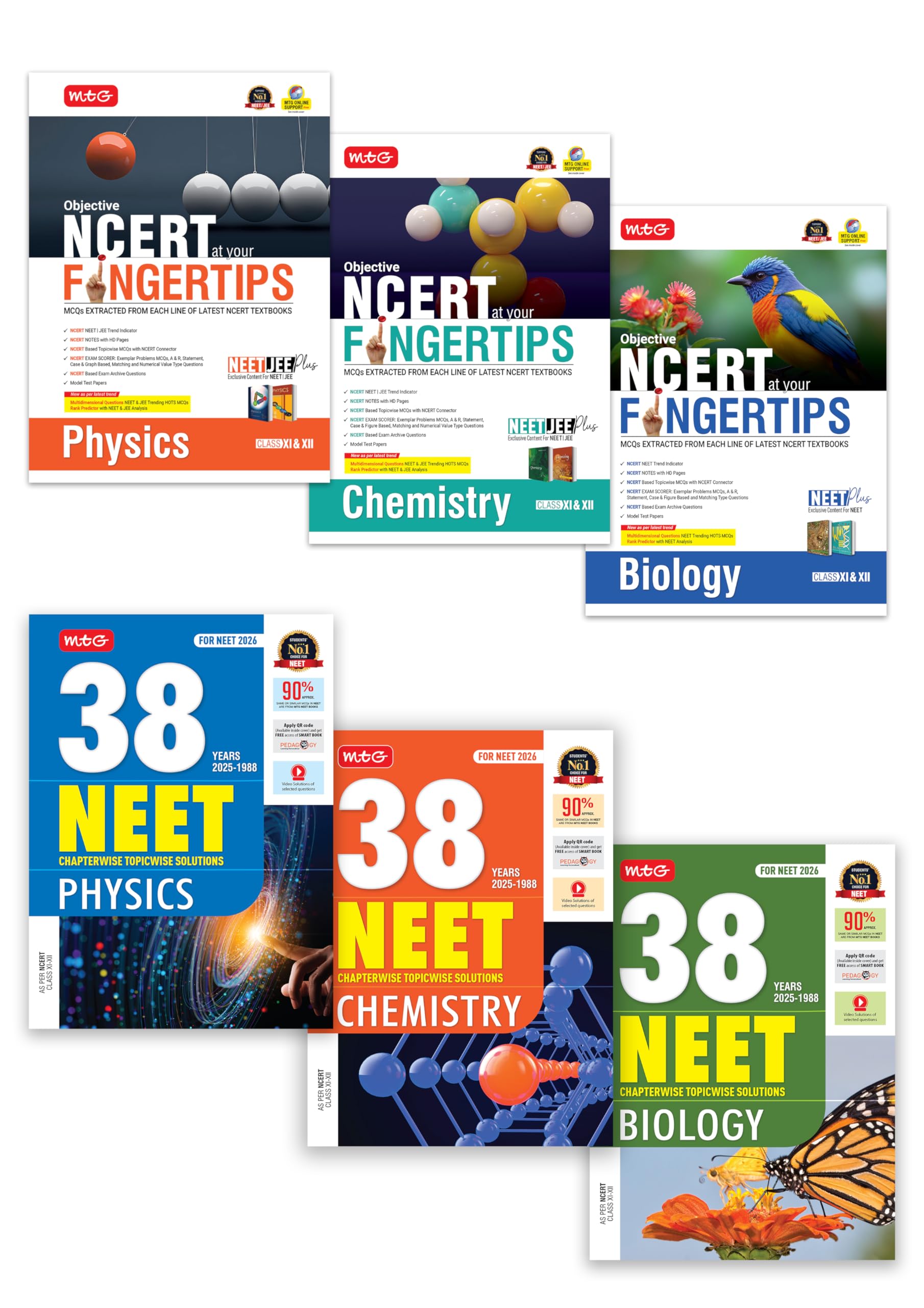 MTG Objective NCERT at your FINGERTIPS & NEET 38 Years PYQ Chapterwise Topicwise Solutions Physics, Chemistry & Biology (Set of 