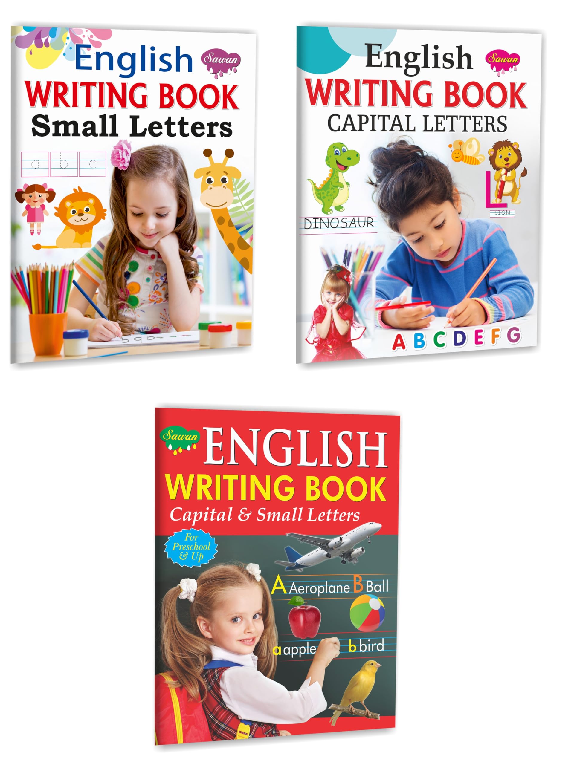 English Writing Books Small Letters, Capital Letters, Capital & Small Letters | Pack Of 3 Books