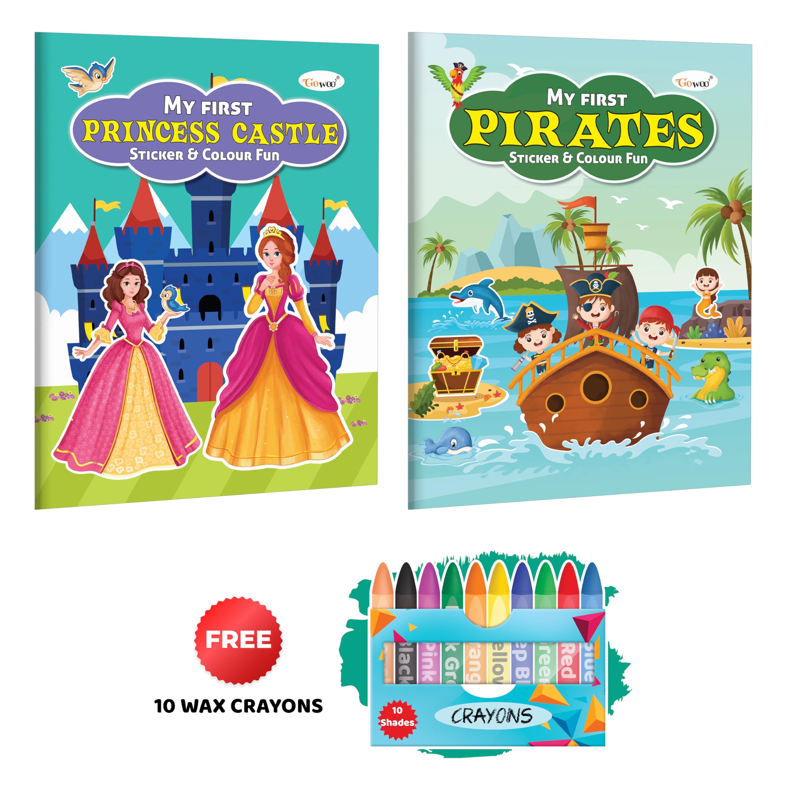 My First Princess Castle and Pirates Sticker and Colour Fun with 10 Wax Crayons : Children Coloring Book, Coloring Book with Sti