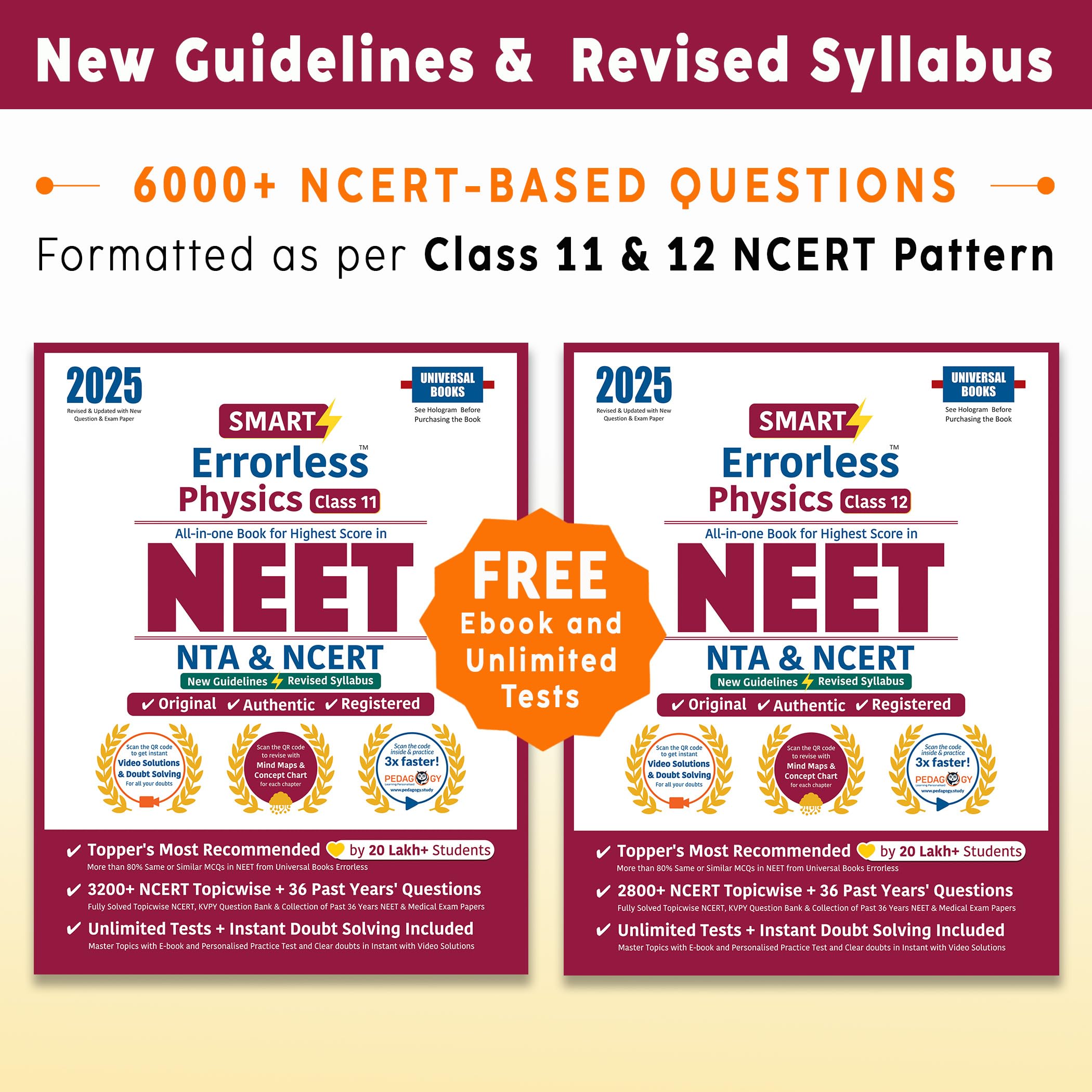 Smart Errorless Physics NEET Class 11 & 12 (2025)  NCERT Based | 6000+ NCERT & New Pattern Questions | 36 Past Years Papers | R
