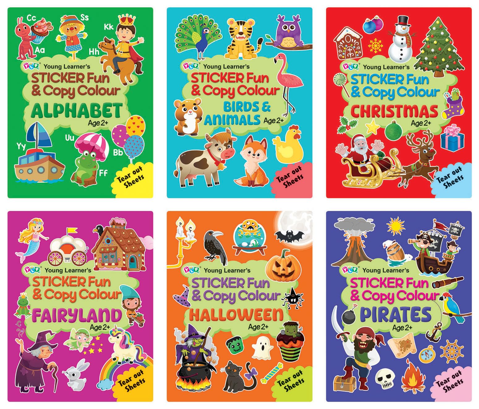 Sticker Fun & Copy Colour Pads (6 Pads):Peel & Paste Stickers | Copy Colour | Age 3+ | Perfect Gift | Christmas, Pirates, Hallow