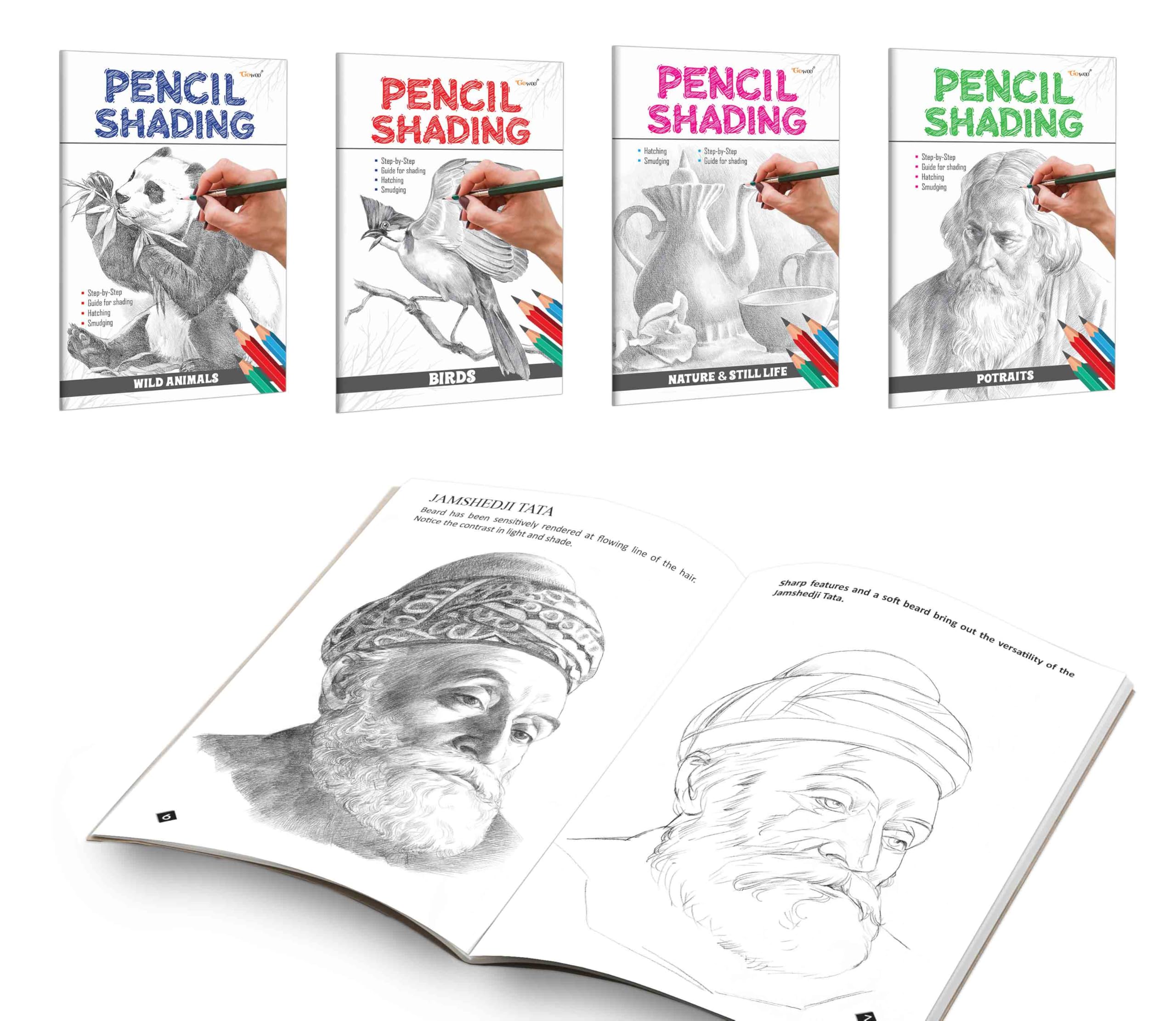 Pencil Shading  Birds, Wild Animals, Nature & Still Life and Portraits : educational shading book for kids, early learners art 