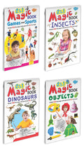 Set Of 4 Books, 2 In 1 Magic Book Of Games And SportsToys, BirdsInsects, DinosaursSea Animals And ShapesObjects