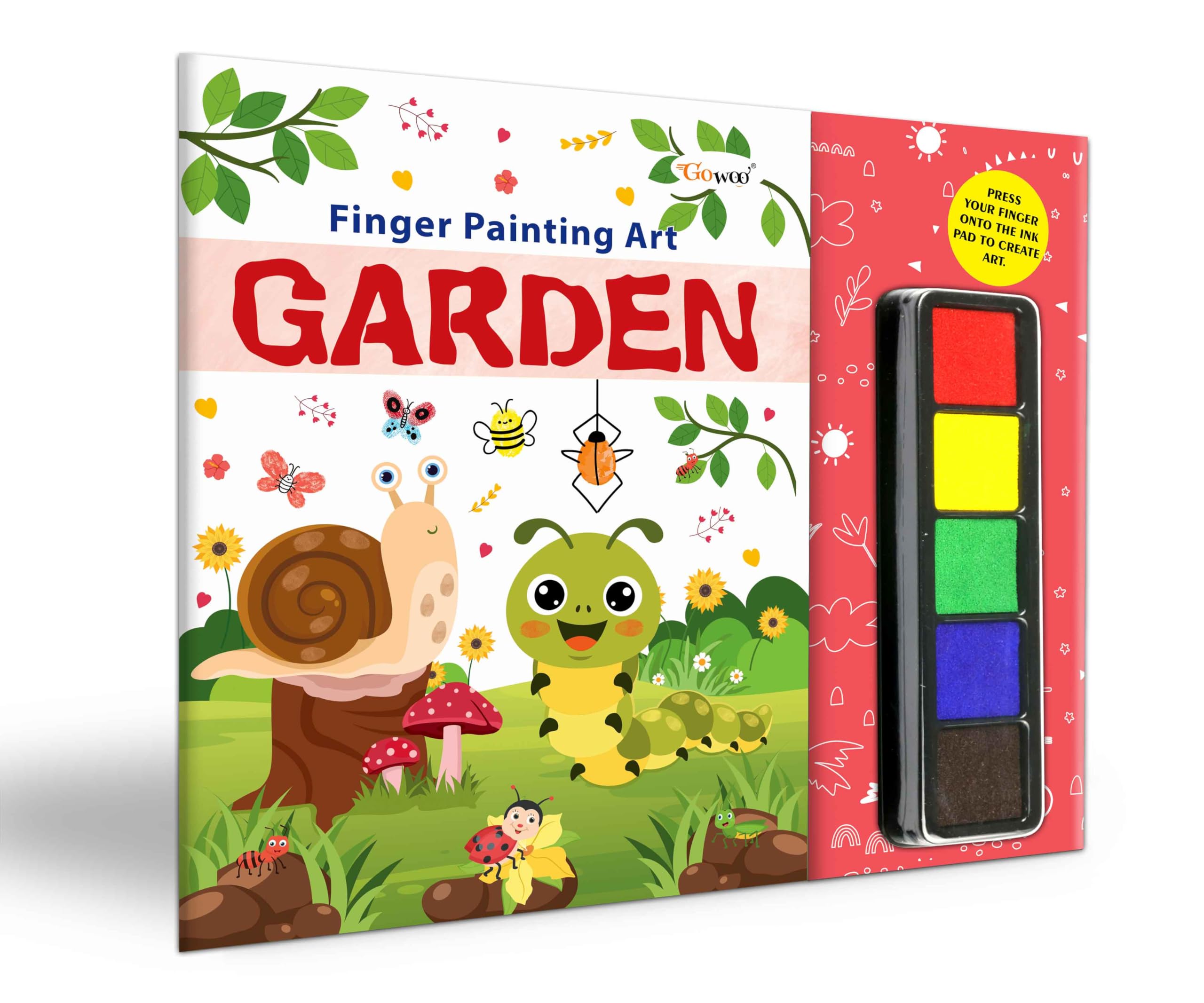 GARDEN  Fingerpainting and Colouring Art : Childrens creative thumbprint art book, Kids colouring book, Art activity book for c
