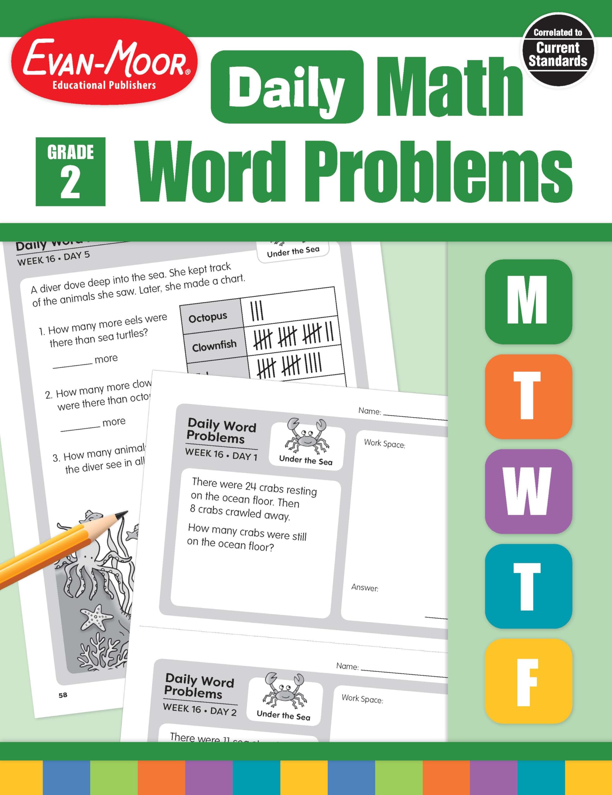 EvanMoor Daily Word Problems, Grade 2, Homeschooling & Classroom Resource Workbook, ProblemSolving Real Life Math Skills, Repr
