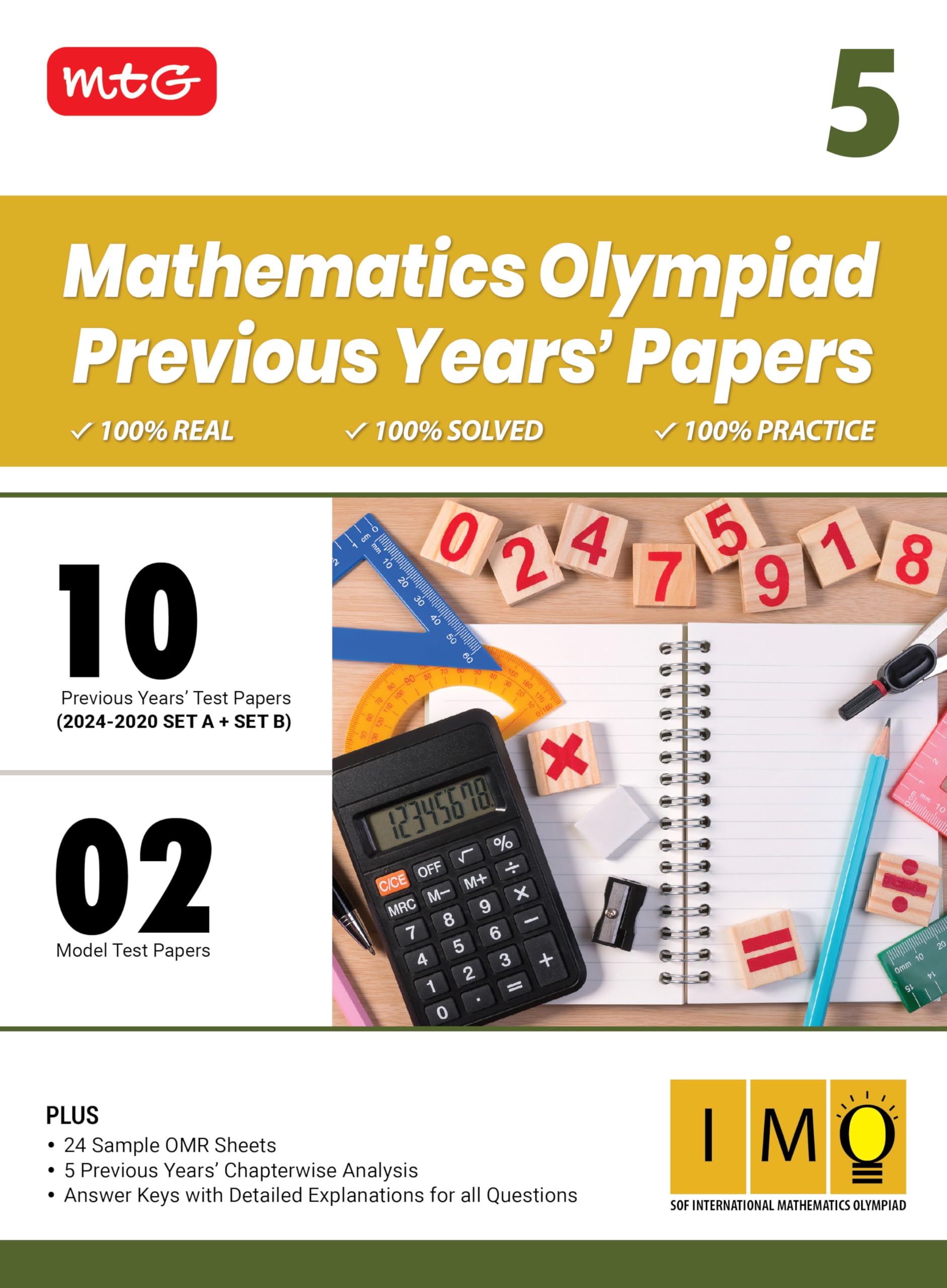 Mtg Class5 Imo Olympiad 10 Previous Years Papers Mathematics (20242020 Set A & B)  Model Test Papers With 24 Sample Omr Sheet
