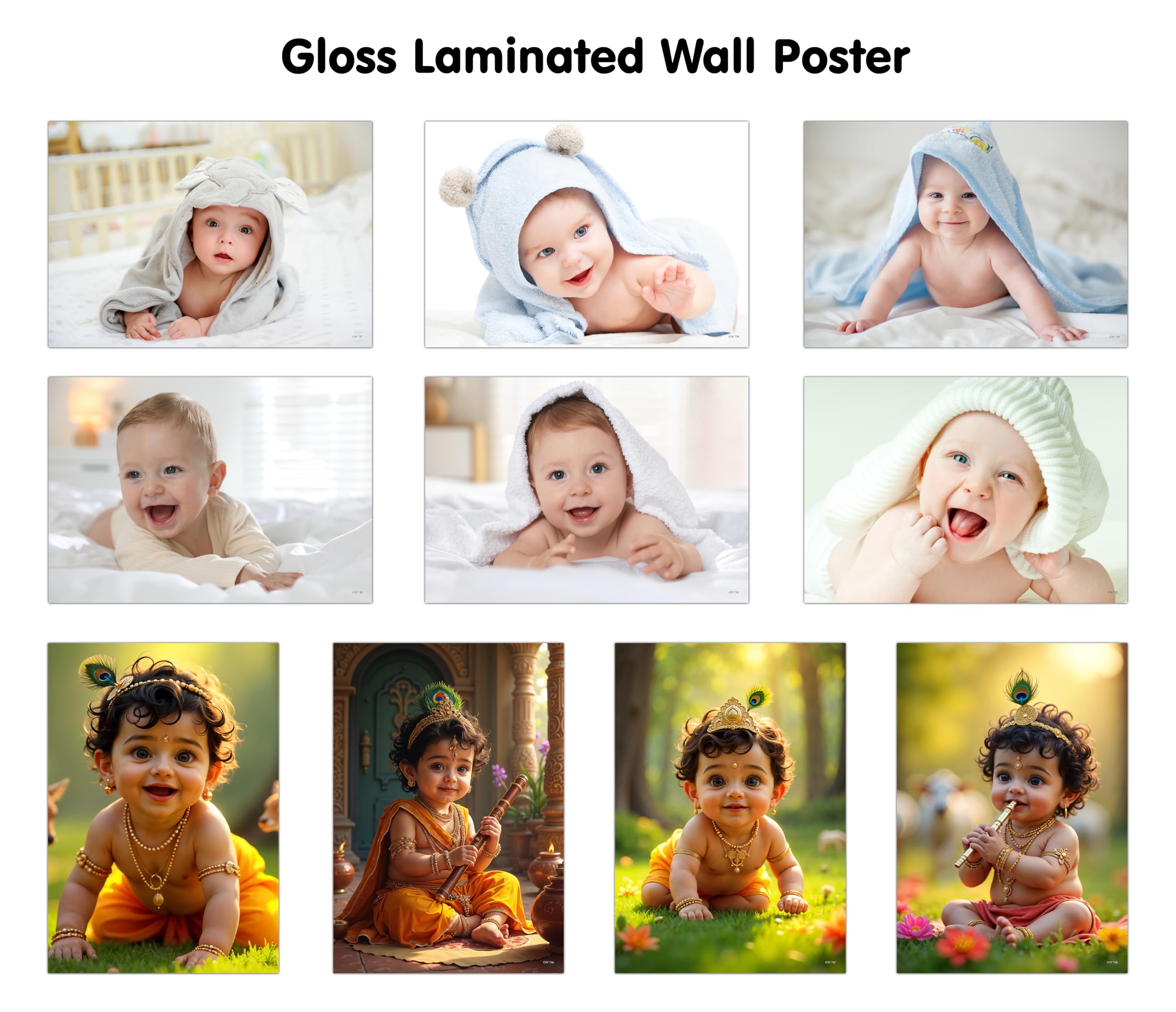 BABY POSTER  1, 2, 3, 4, 5, 6 and KRISHNA BABY POSTER  3, 4, 5 and 6 (GLOSS LAMINATION) : glossy laminated baby art print, ba