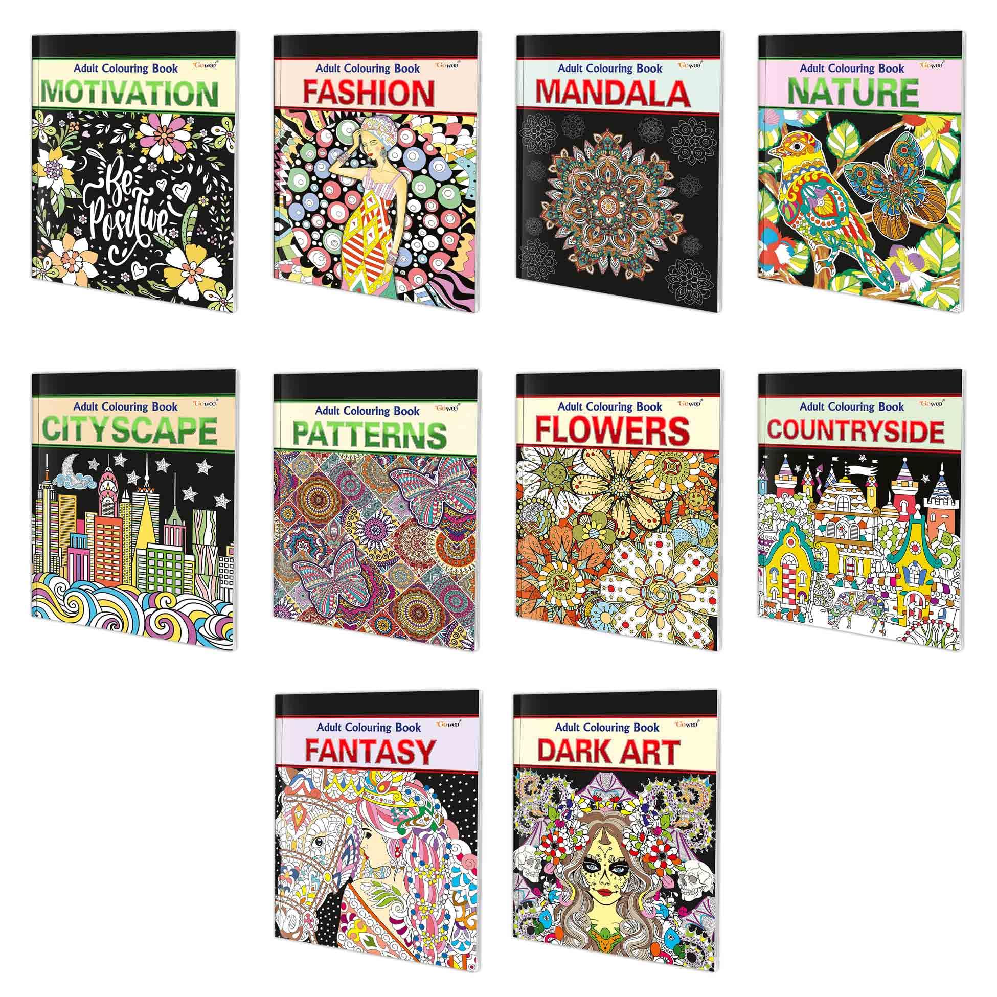 Motivation, Fashion, Mandala, Nature, Cityscape, Patterns, Flowers, Countryside, Fantasy and Dark Art  Adult Colouring Book : R