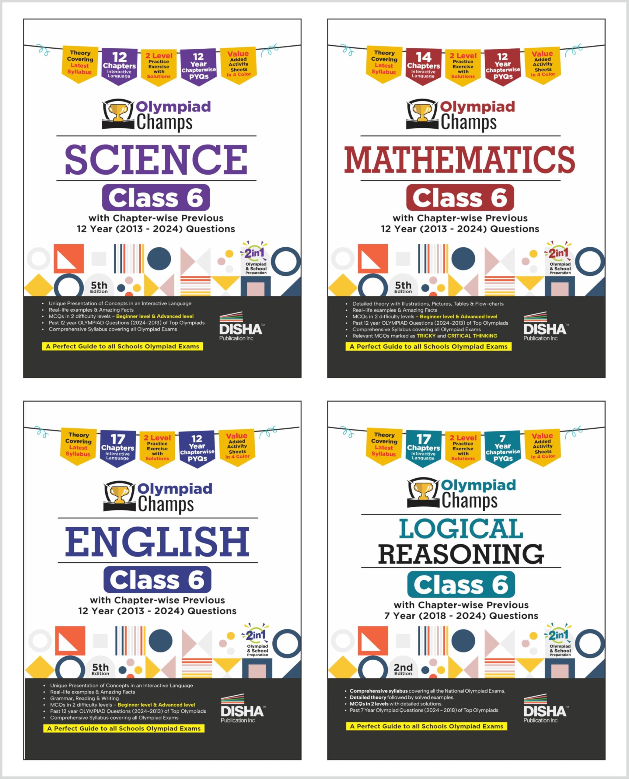 Disha Combo Class 6 (Set Of 4 Books) Olympiad Champs Science, Mathematics, English & Logical Reasoning With ChapterWise Previou