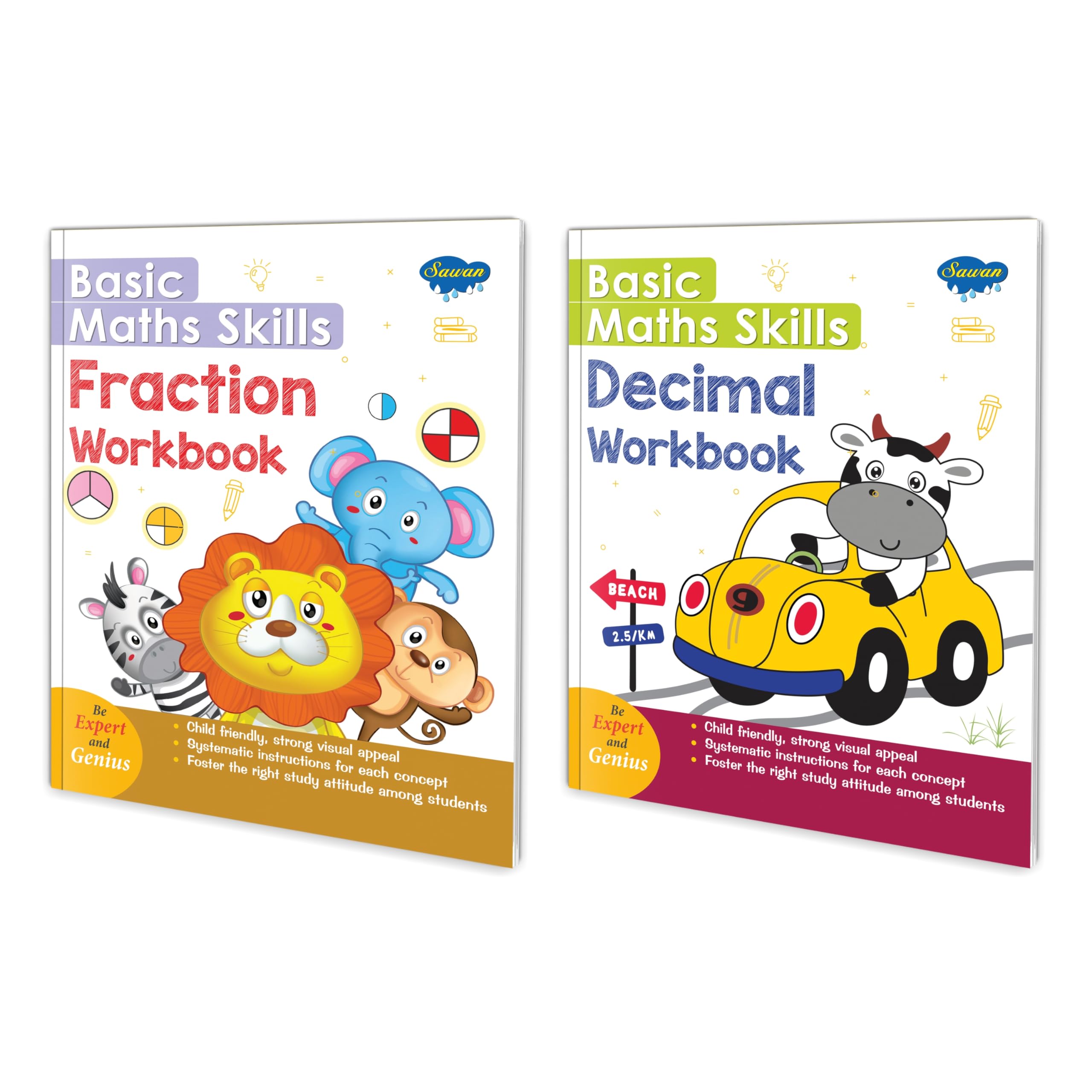 Basic maths skills workbook | set of 2 books | Fraction, Decimal | Decimal and Fraction Essentials: Math Duo